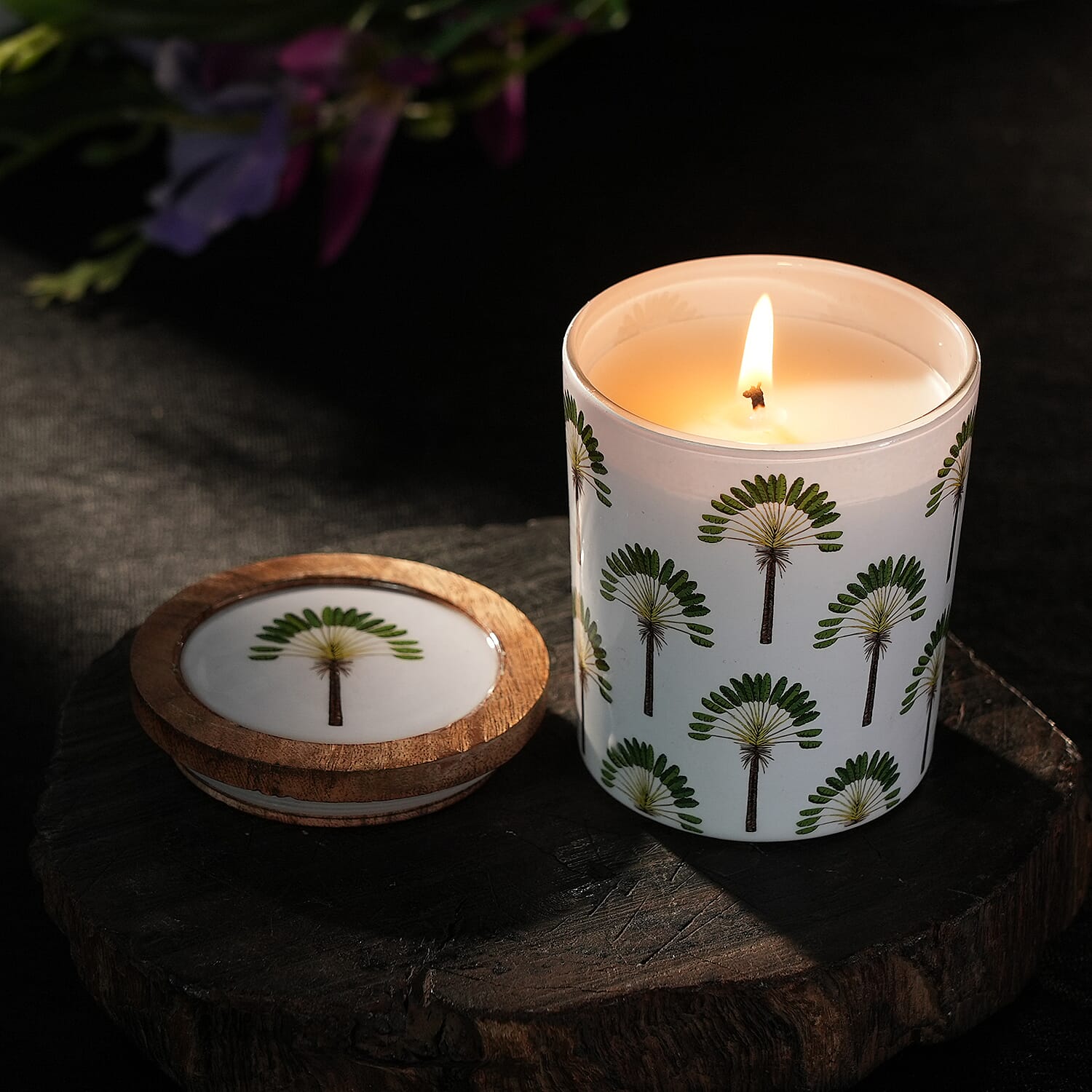 Enamelled Scented Glass Candle with Wooden Cap (200 Gms) - Island Dream
