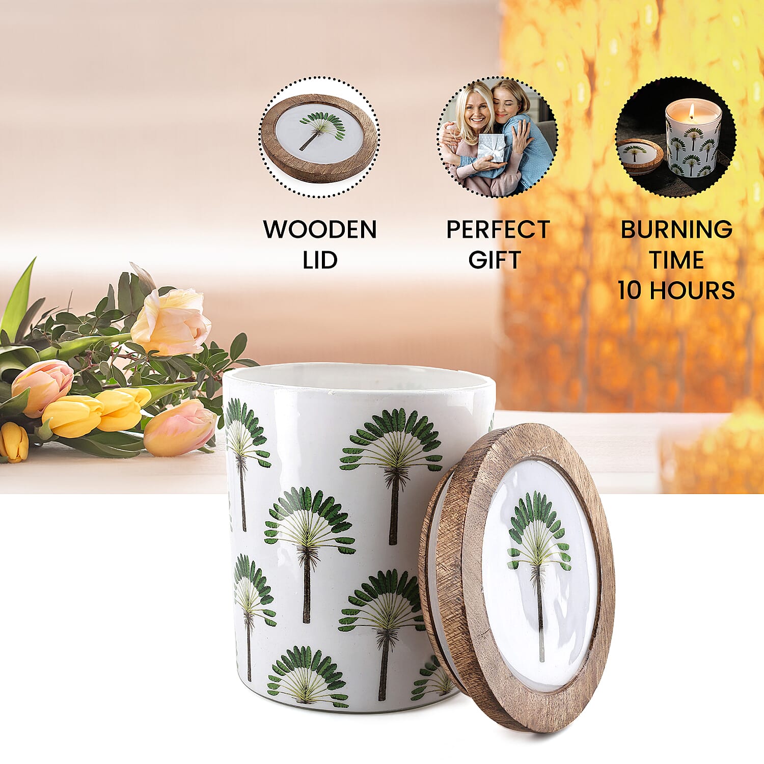 Enamelled Scented Glass Candle with Wooden Cap (200 Gms) - Island Dream