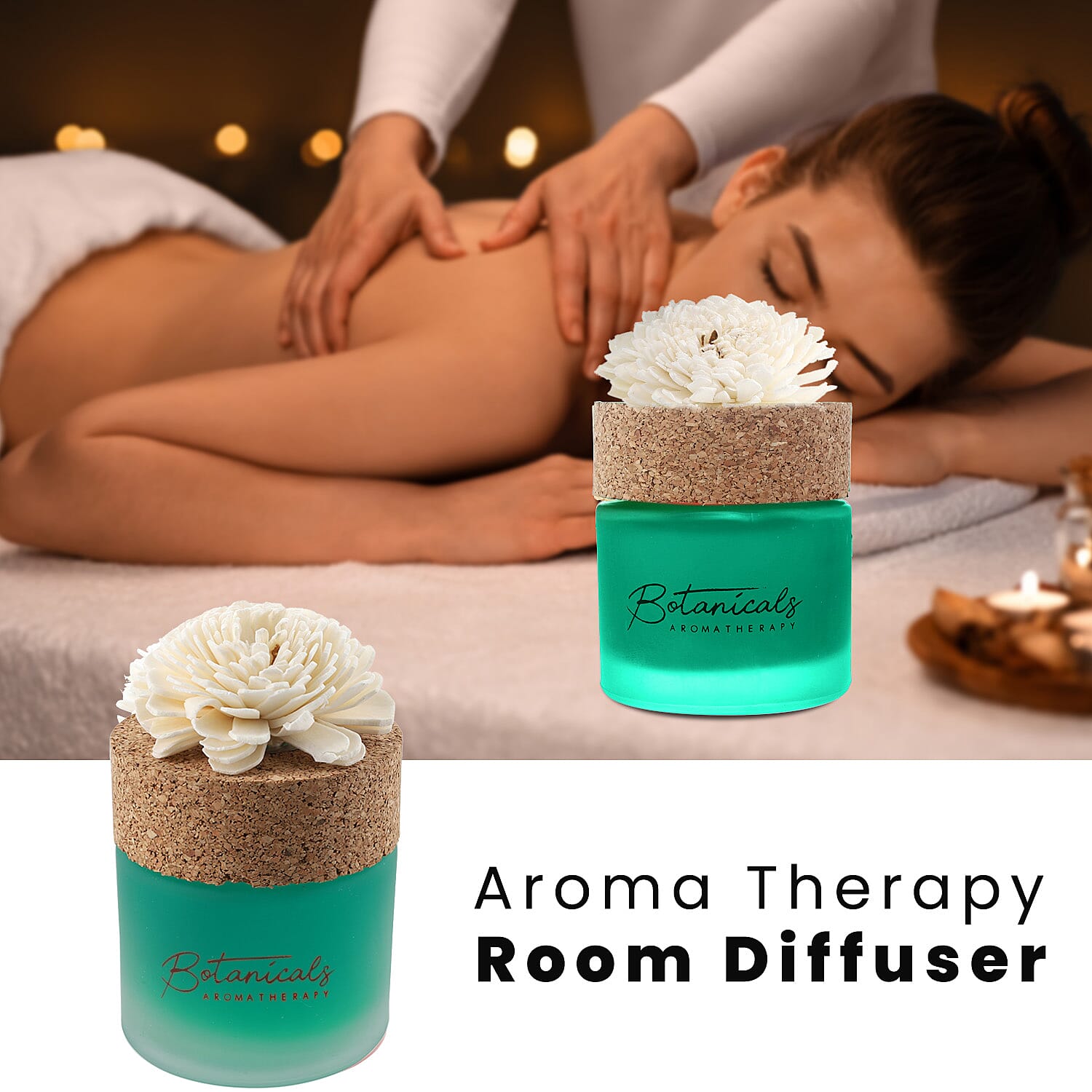 Botanical Aroma Therapy Room Diffuser with Sola Flower in Roasted Jar (120 ml) - Green