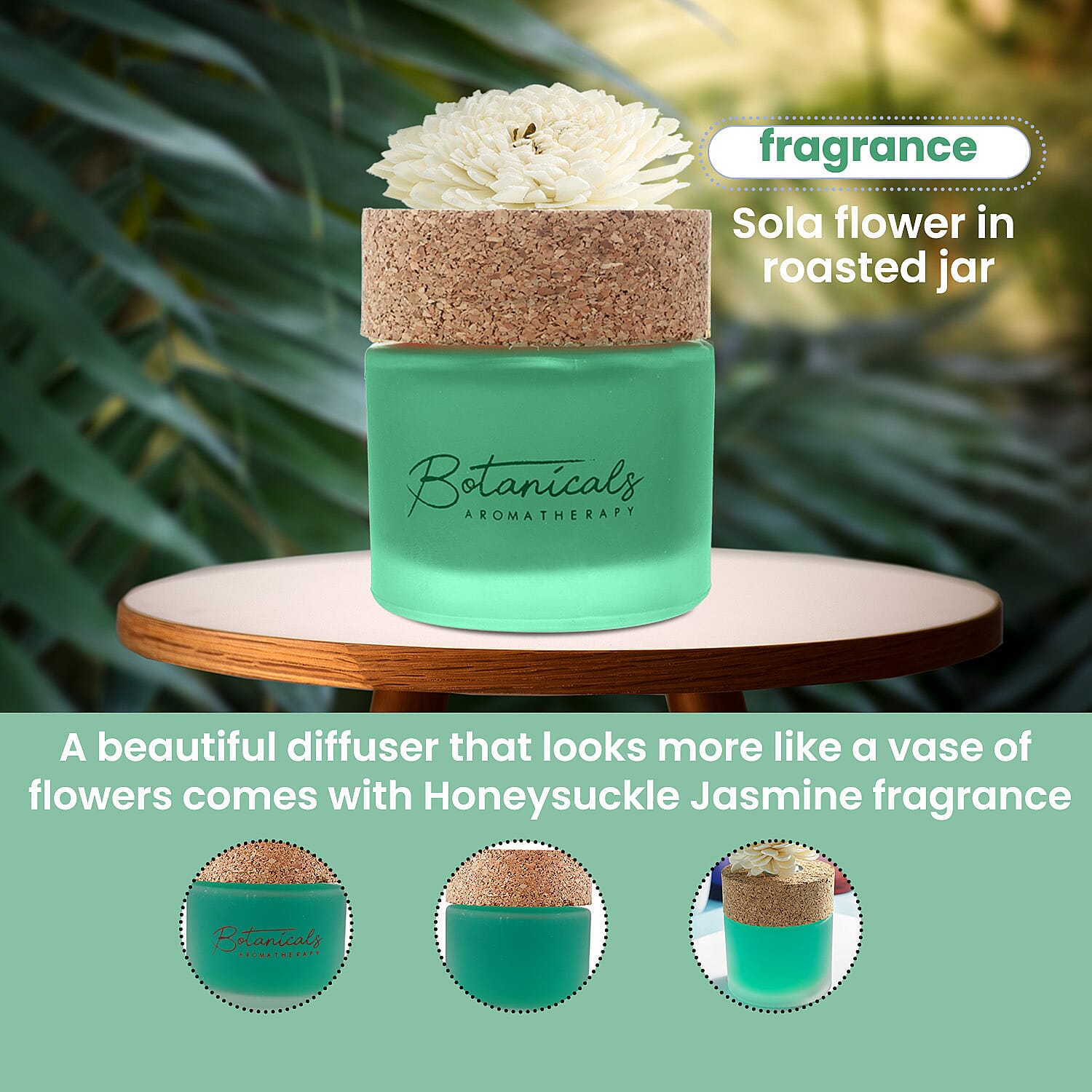Botanical Aroma Therapy Room Diffuser with Sola Flower in Roasted Jar (120 ml) - Green