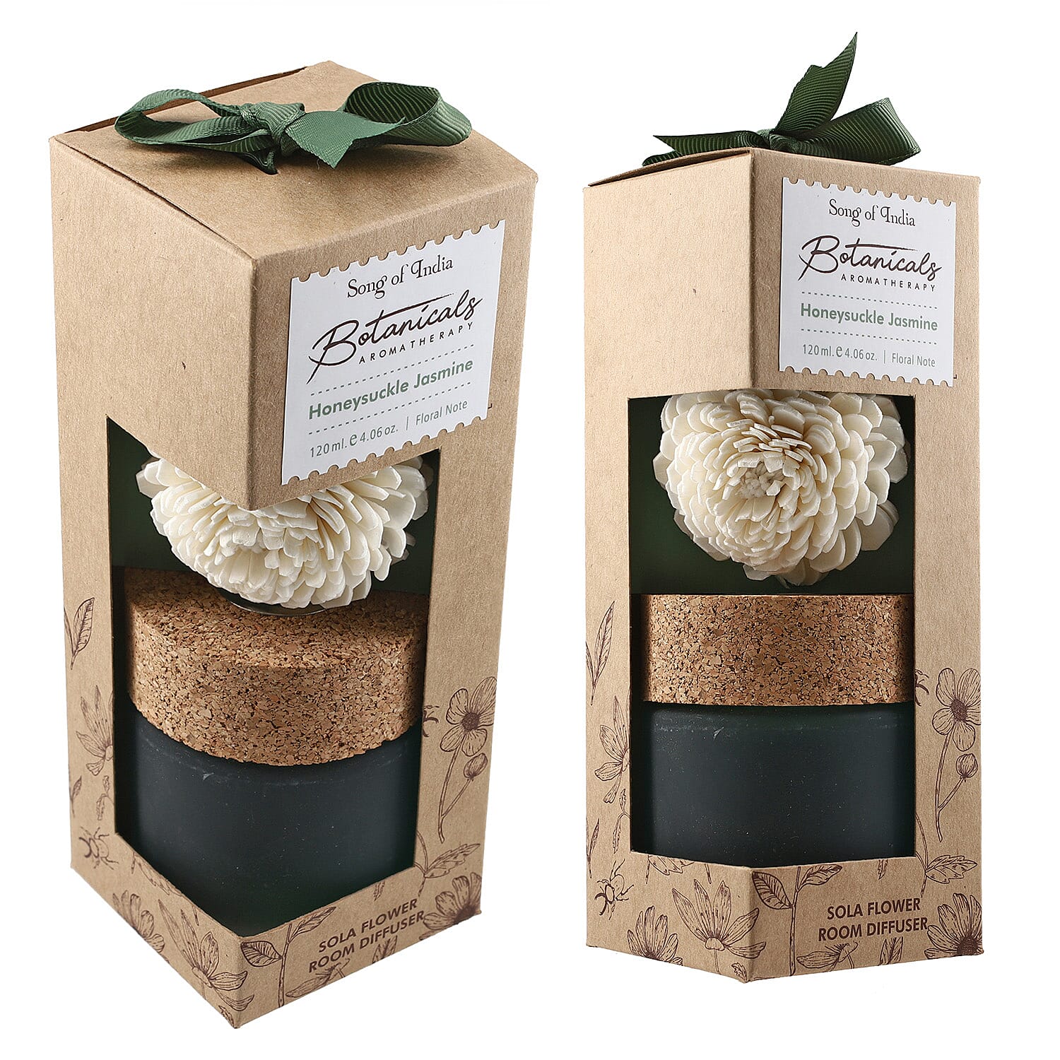 Botanical Aroma Therapy Room Diffuser with Sola Flower in Roasted Jar (120 ml) - Green