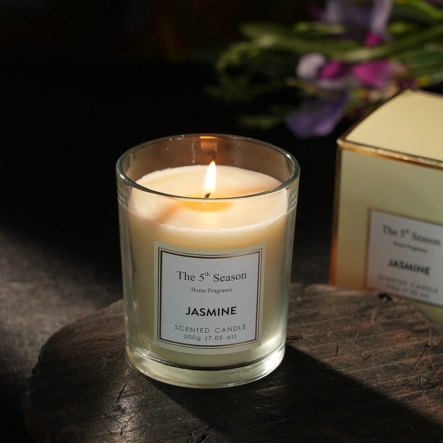 Scented Clear Glass Jar Candle with Essential Oil (Size 9x8x8 cm) - 200Gms - Jasmine