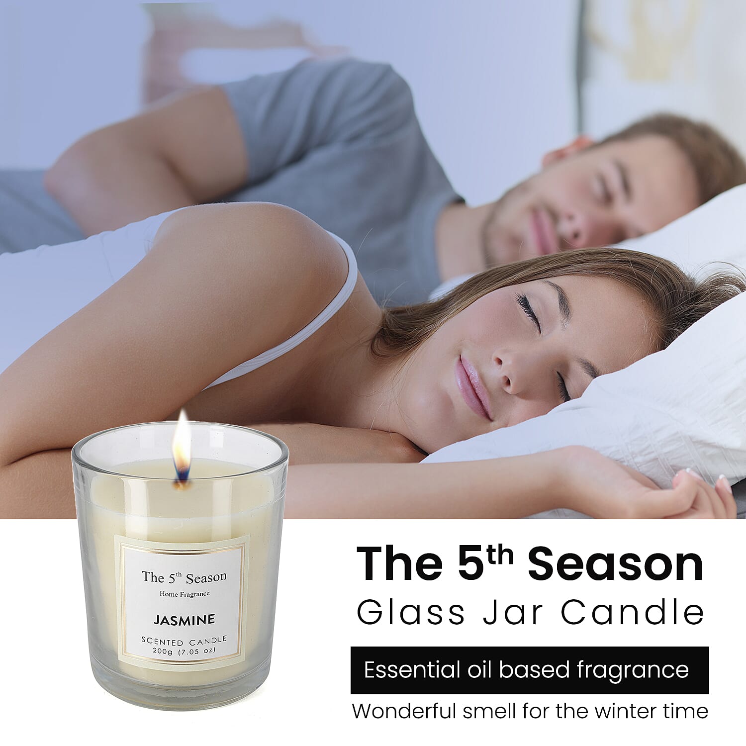 Scented Clear Glass Jar Candle with Essential Oil (Size 9x8x8 cm) - 200Gms - Jasmine