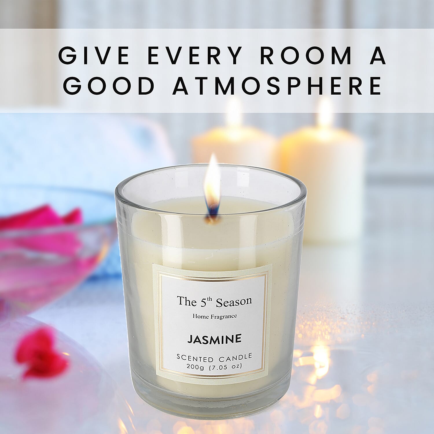 Scented Clear Glass Jar Candle with Essential Oil (Size 9x8x8 cm) - 200Gms - Jasmine