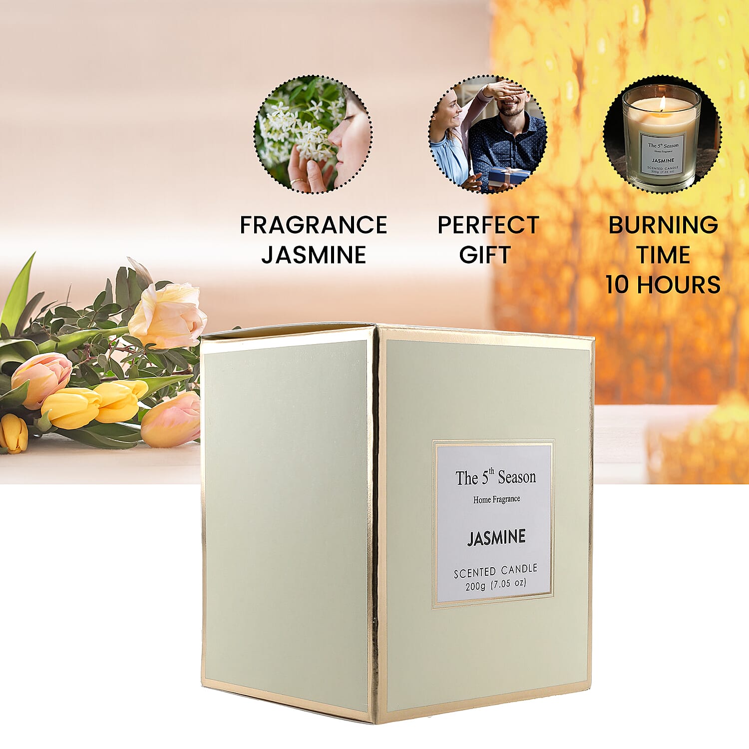 Scented Clear Glass Jar Candle with Essential Oil (Size 9x8x8 cm) - 200Gms - Jasmine