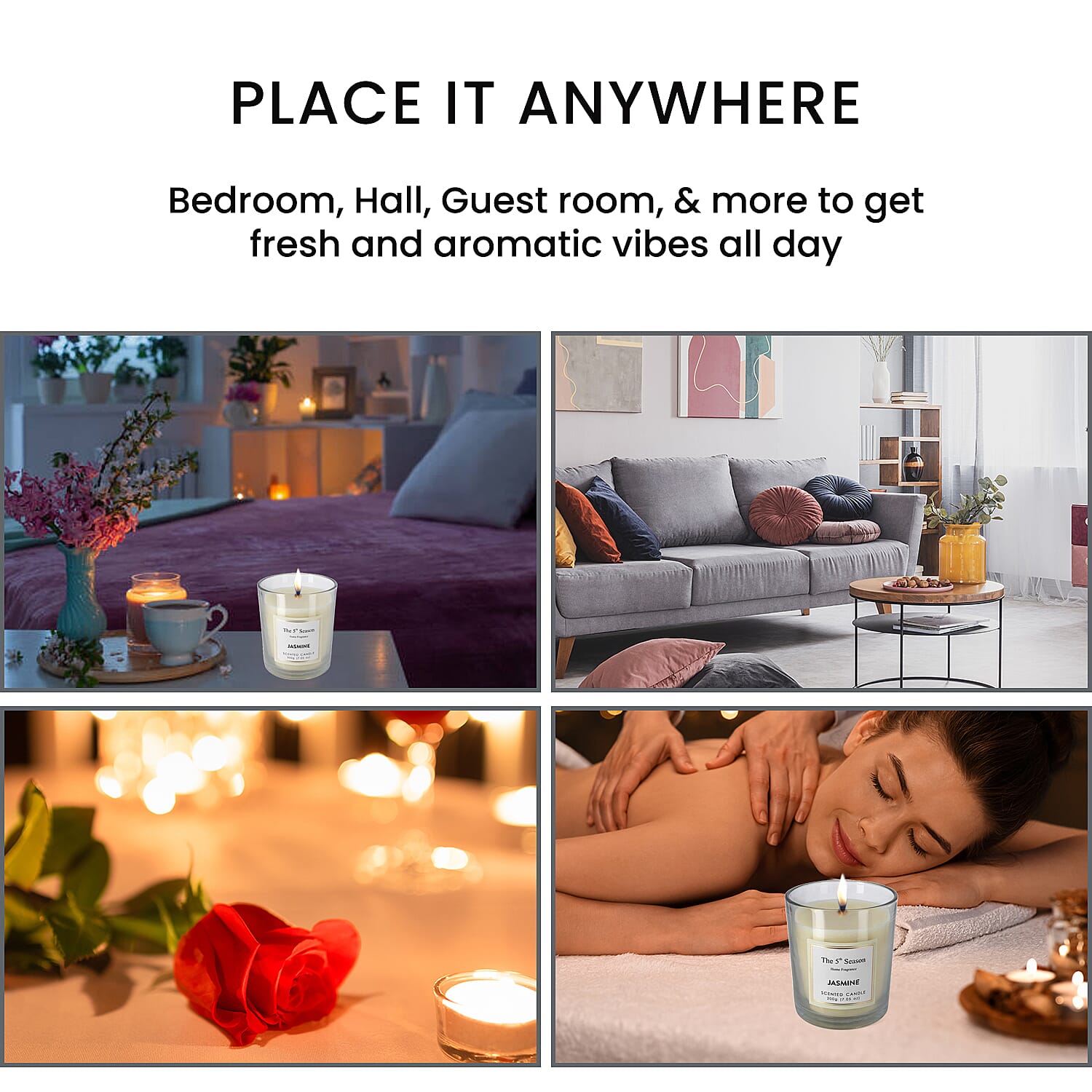 Scented Clear Glass Jar Candle with Essential Oil (Size 9x8x8 cm) - 200Gms - Jasmine