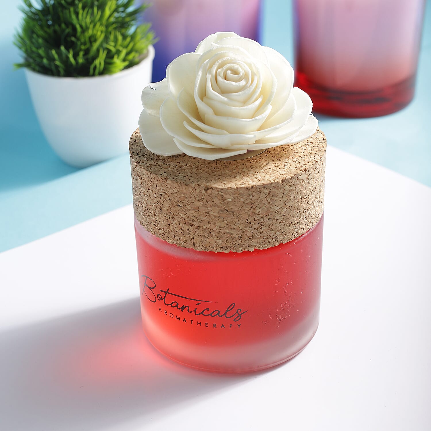 Botanical Aroma Therapy Room Diffuser with Sola Flower in Roasted Jar (120 ml) - Red