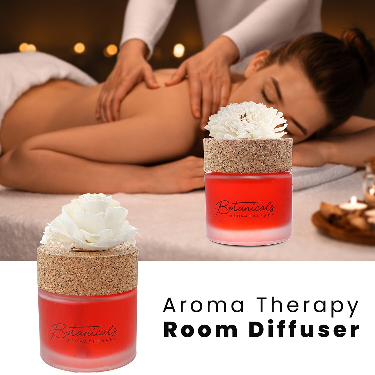 Botanical Aroma Therapy Room Diffuser with Sola Flower in Roasted Jar (120 ml) - Red