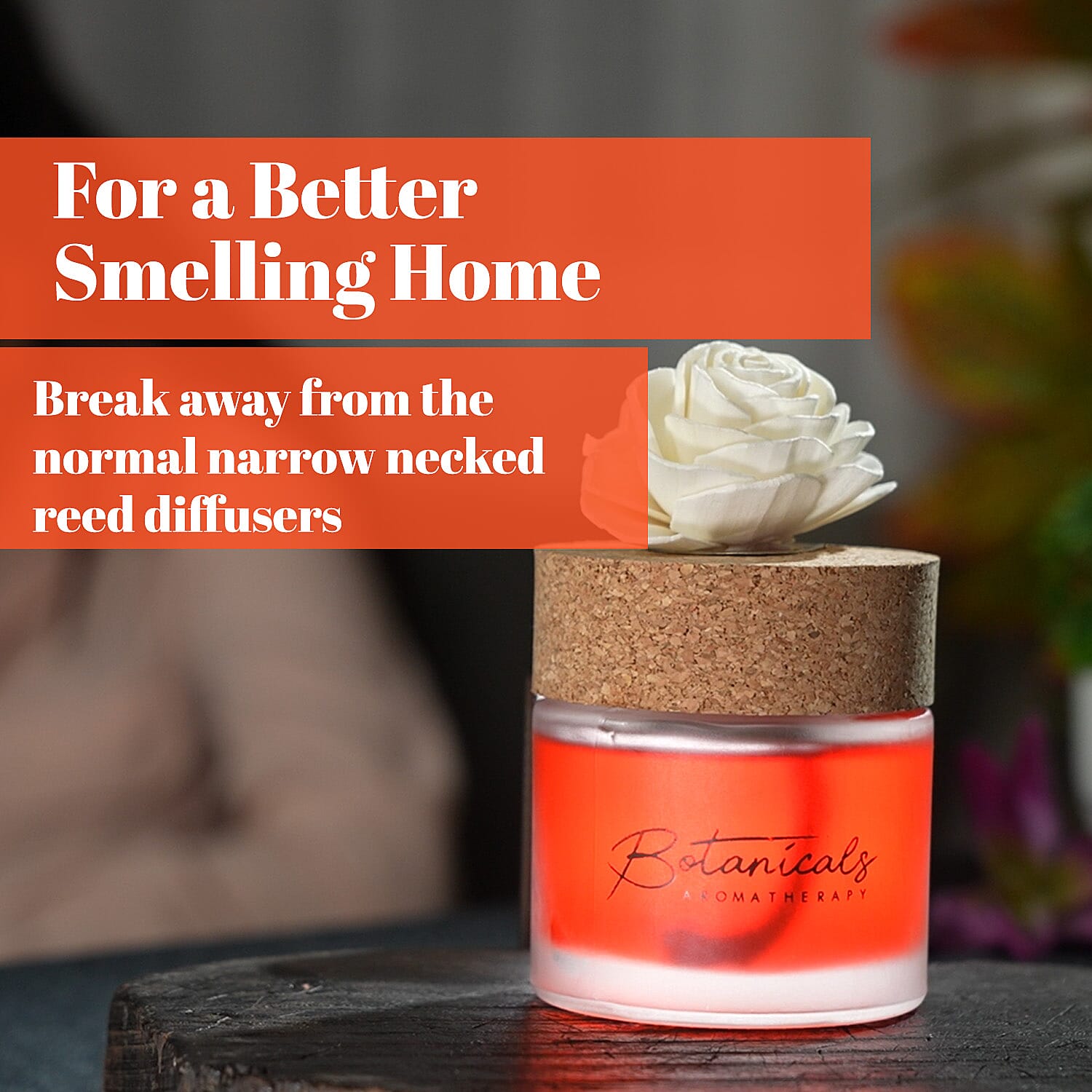 Botanical Aroma Therapy Room Diffuser with Sola Flower in Roasted Jar (120 ml) - Red