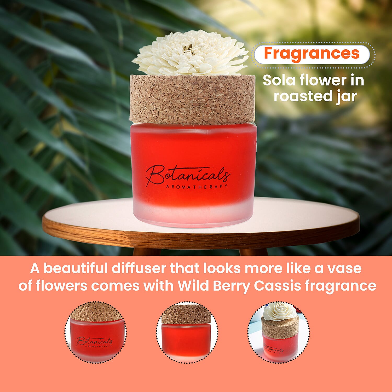 Botanical Aroma Therapy Room Diffuser with Sola Flower in Roasted Jar (120 ml) - Red