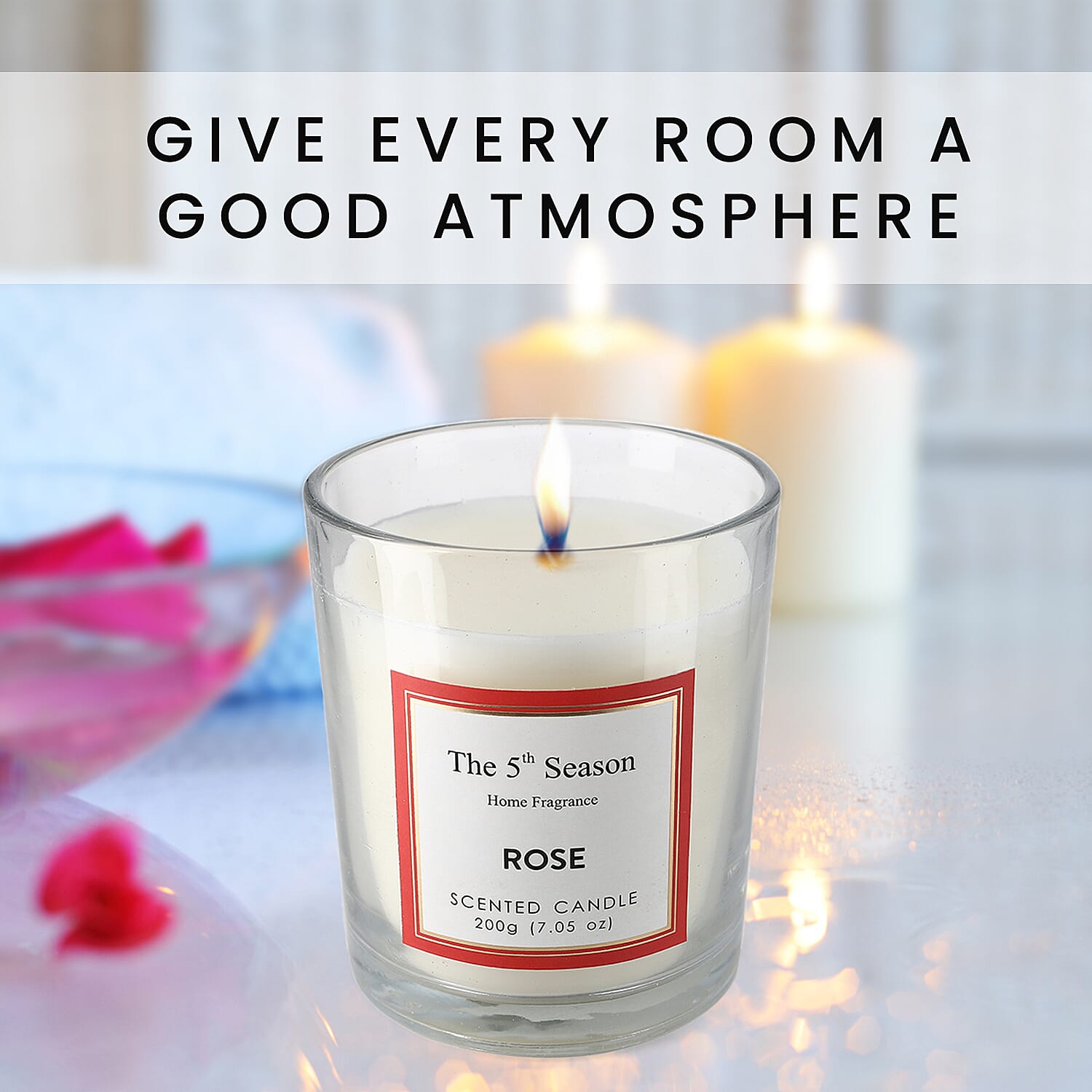 Scented Clear Glass Jar Candle with Essential Oil (Size 9x8x8 cm) - 200Gms - Rose