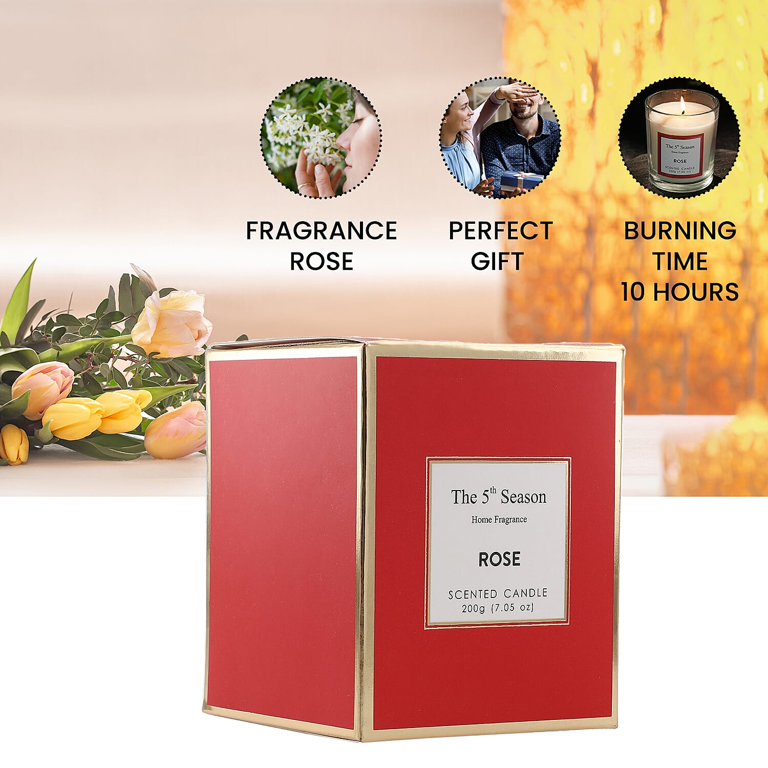 Scented Clear Glass Jar Candle with Essential Oil (Size 9x8x8 cm) - 200Gms - Rose