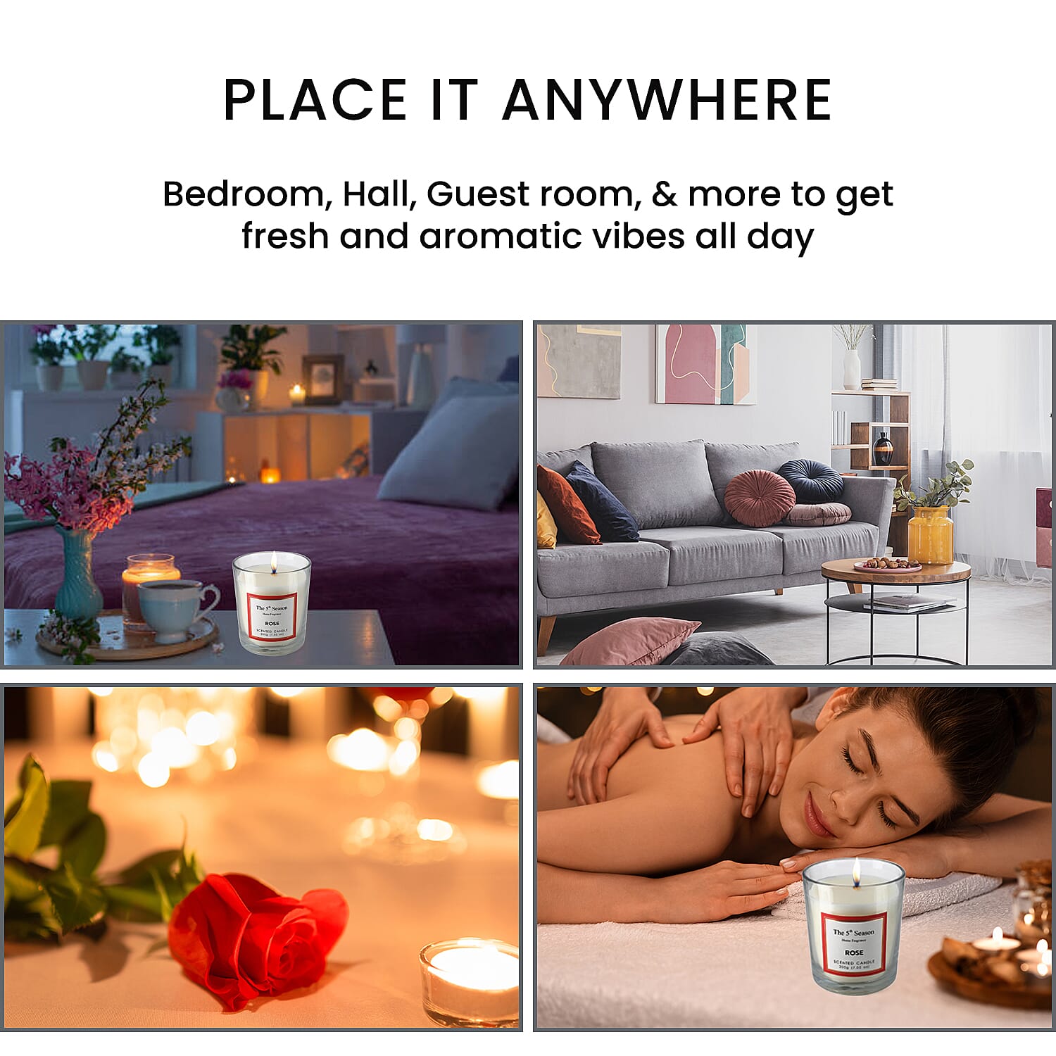 Scented Clear Glass Jar Candle with Essential Oil (Size 9x8x8 cm) - 200Gms - Rose