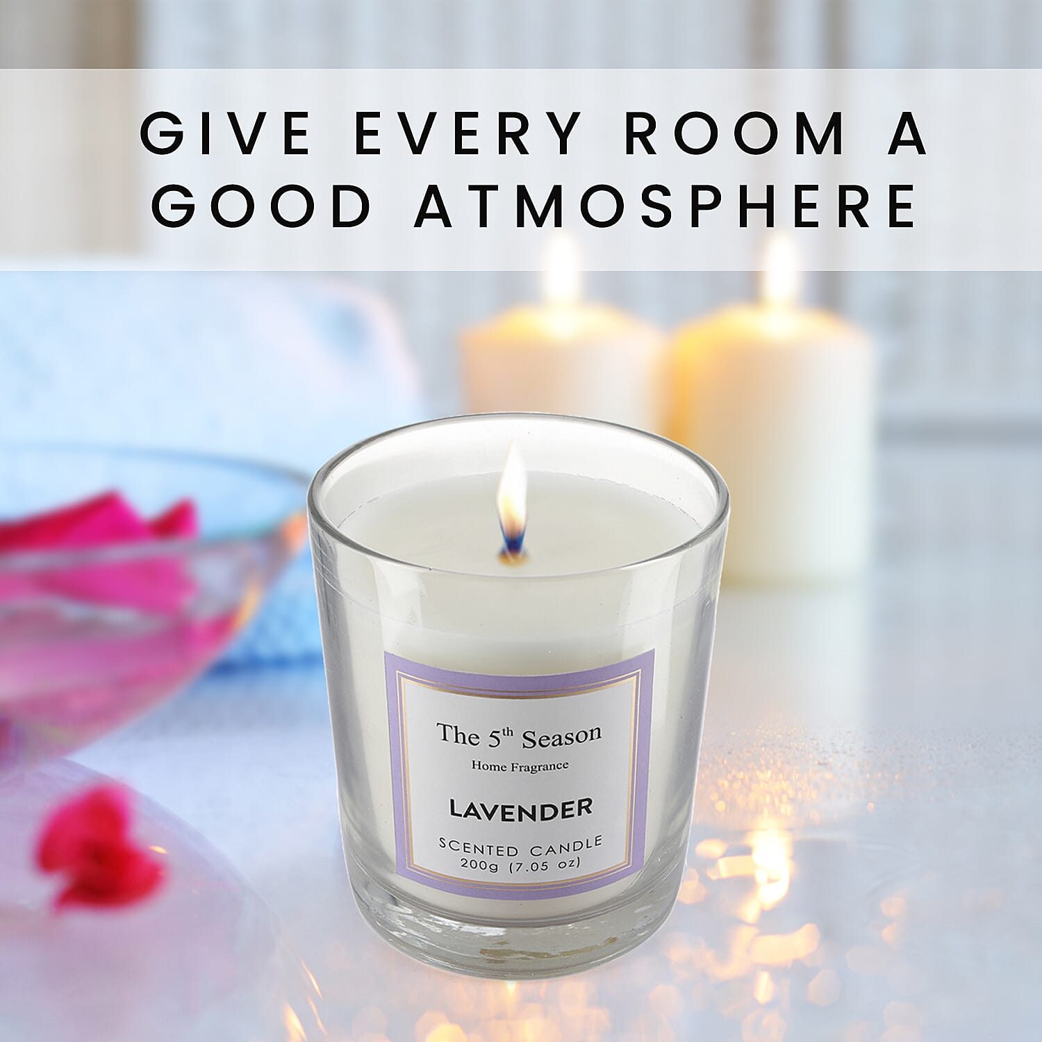 Scented Clear Glass Jar Candle with Essential Oil (Size 9x8x8 cm) - 200Gms - Lavender