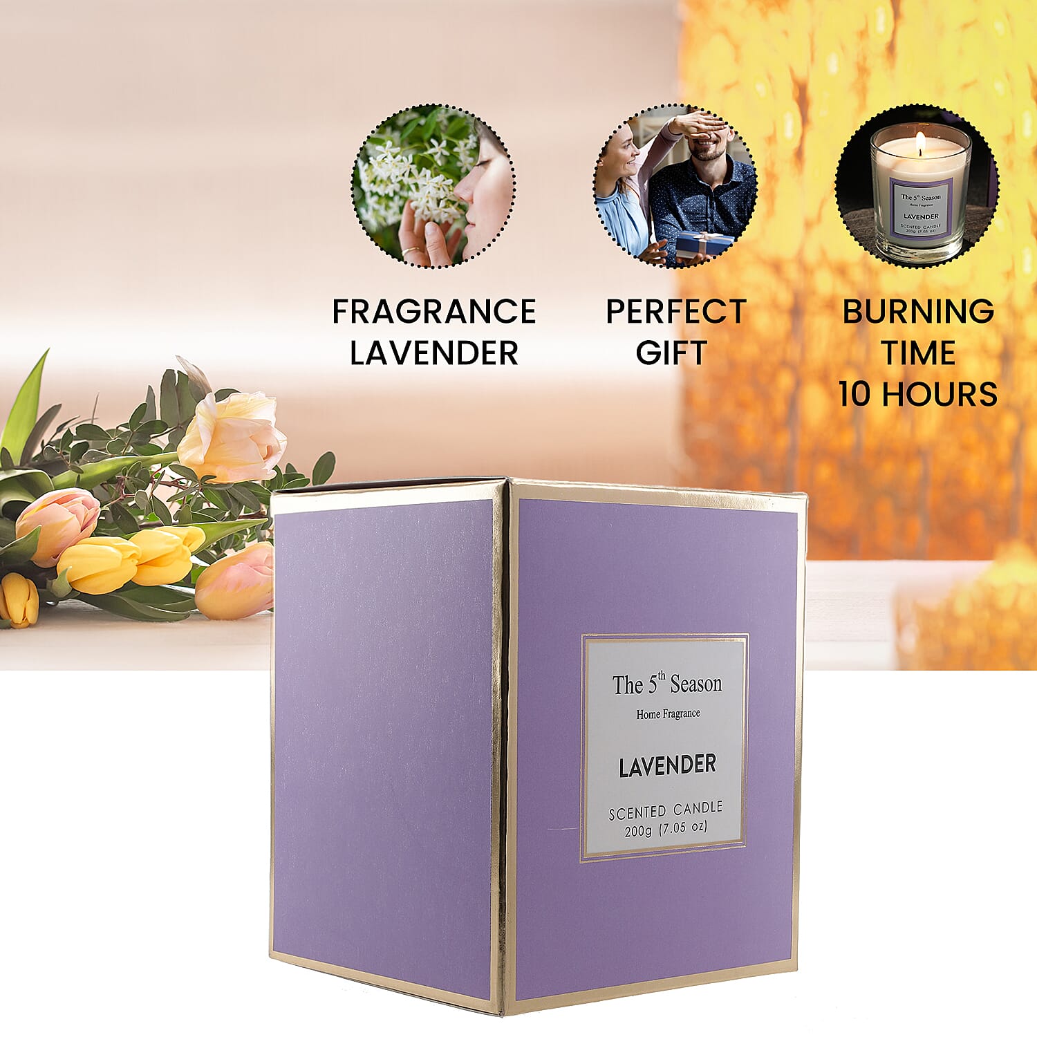 Scented Clear Glass Jar Candle with Essential Oil (Size 9x8x8 cm) - 200Gms - Lavender