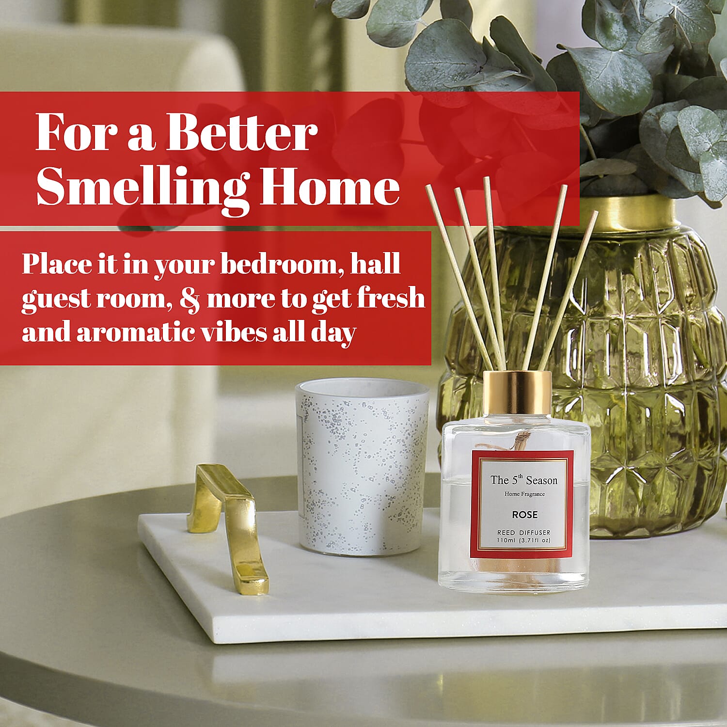 Reed Diffuser Gift Set with Natural Reeds (110ml) - Rose