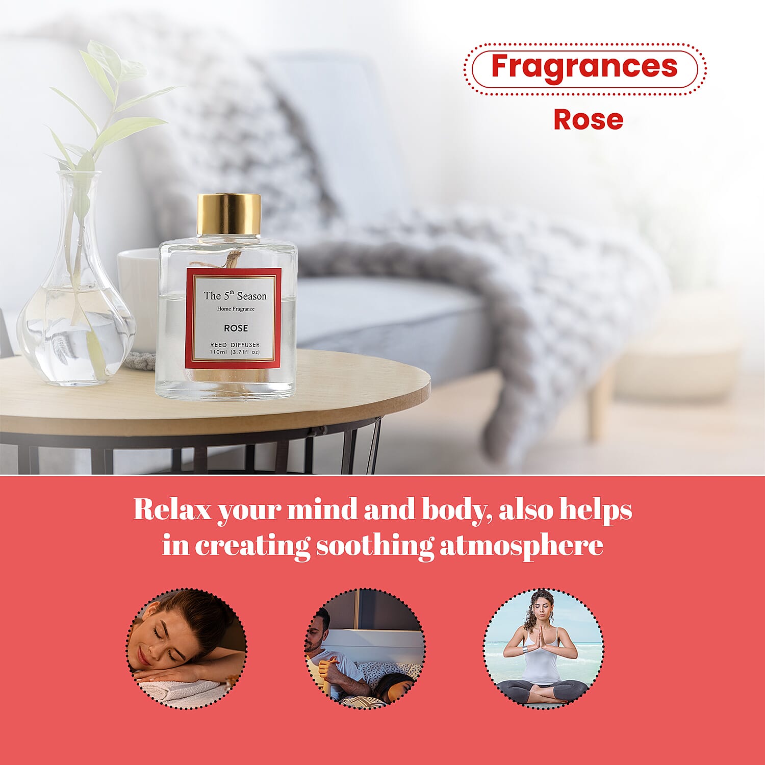 Reed Diffuser Gift Set with Natural Reeds (110ml) - Rose