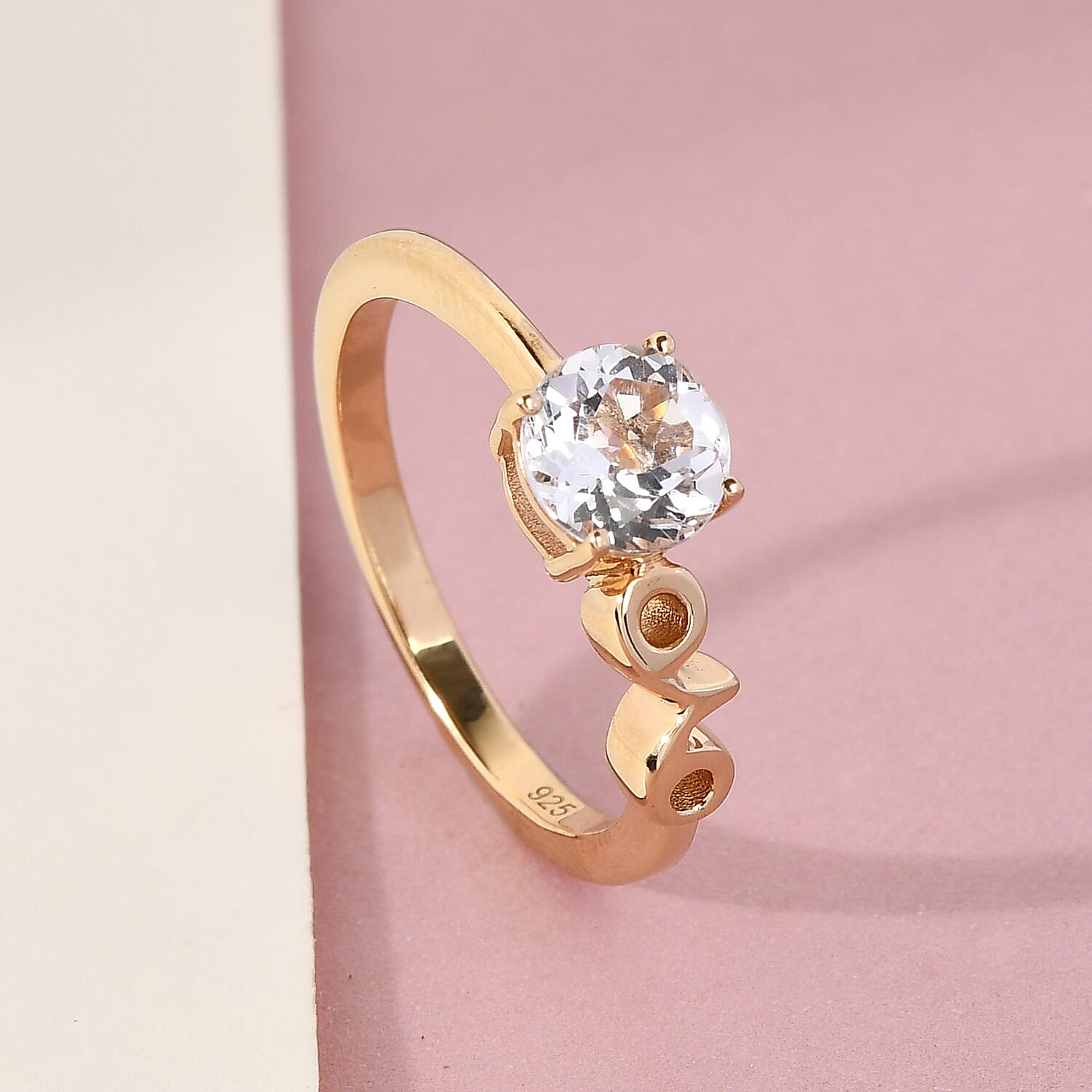 White Topaz Solitaire Ring in 14K Gold Overlay Sterling Silver