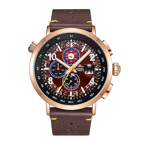 GAMAGES OF LONDON Limited Edition Hand Assembled Target Racer Automatic Movement Brown Dial Water Resistant Watch with Brown Leather Strap