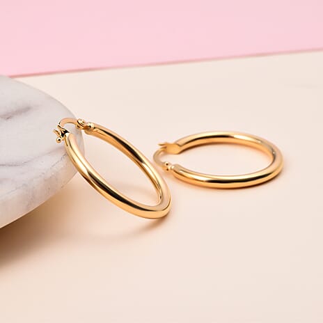 9K Yellow Gold Hoop Earrings with Clasp