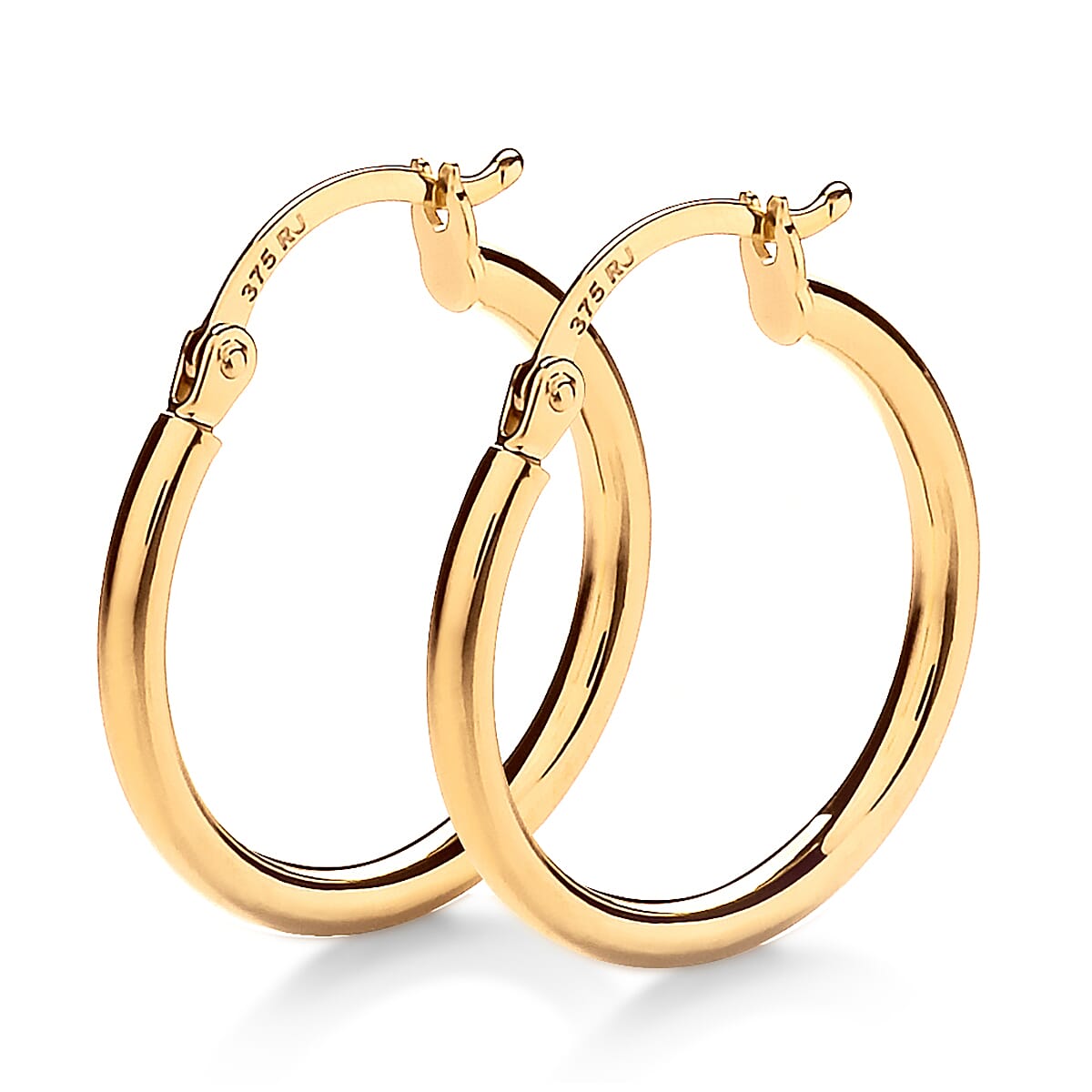 9K Yellow Gold Hoop Earrings with Clasp