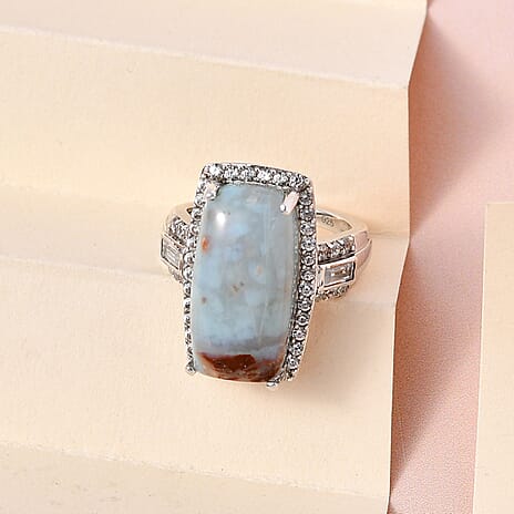 Zimbaprase and Natural Zircon Ring in Platinum Overlay Sterling Silver 13.95 Ct.