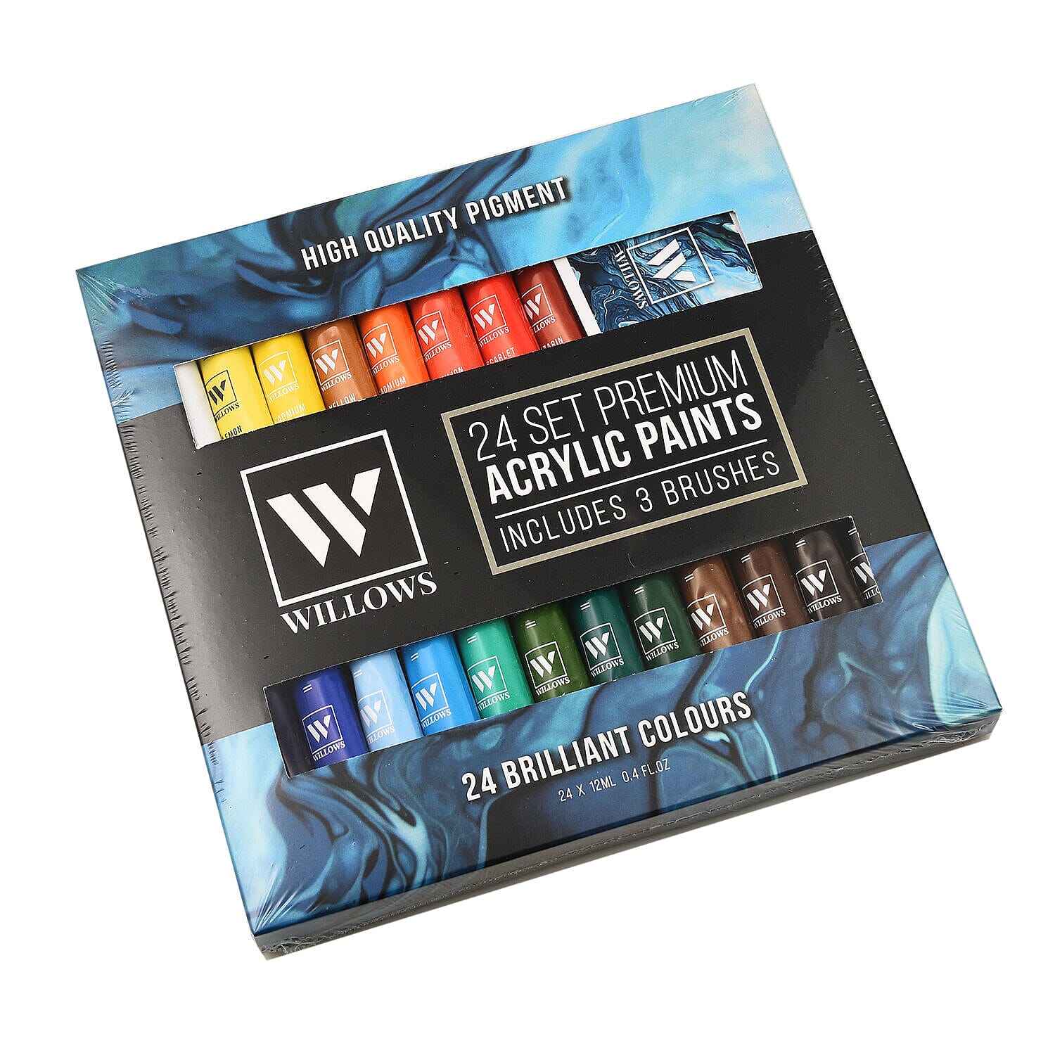 WILLOWS 24 Premium Acrylic Paint Set with Paint Brush- 24 Colour Tubes with 3 Paint Brush