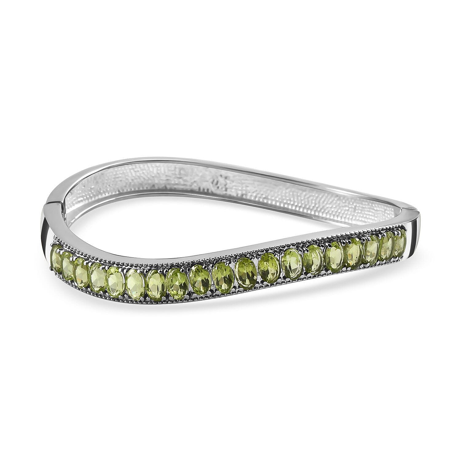 Hebei Peridot Half-Eternity Bangle (Size 7.5) in Stainless Steel 9.36 Ct