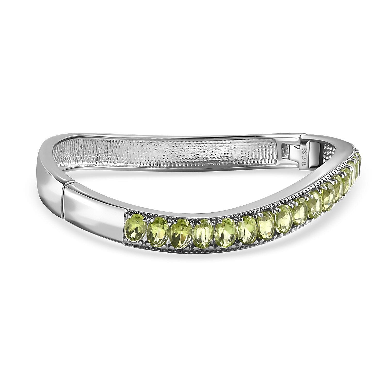 Hebei Peridot Half-Eternity Bangle (Size 7.5) in Stainless Steel 9.36 Ct