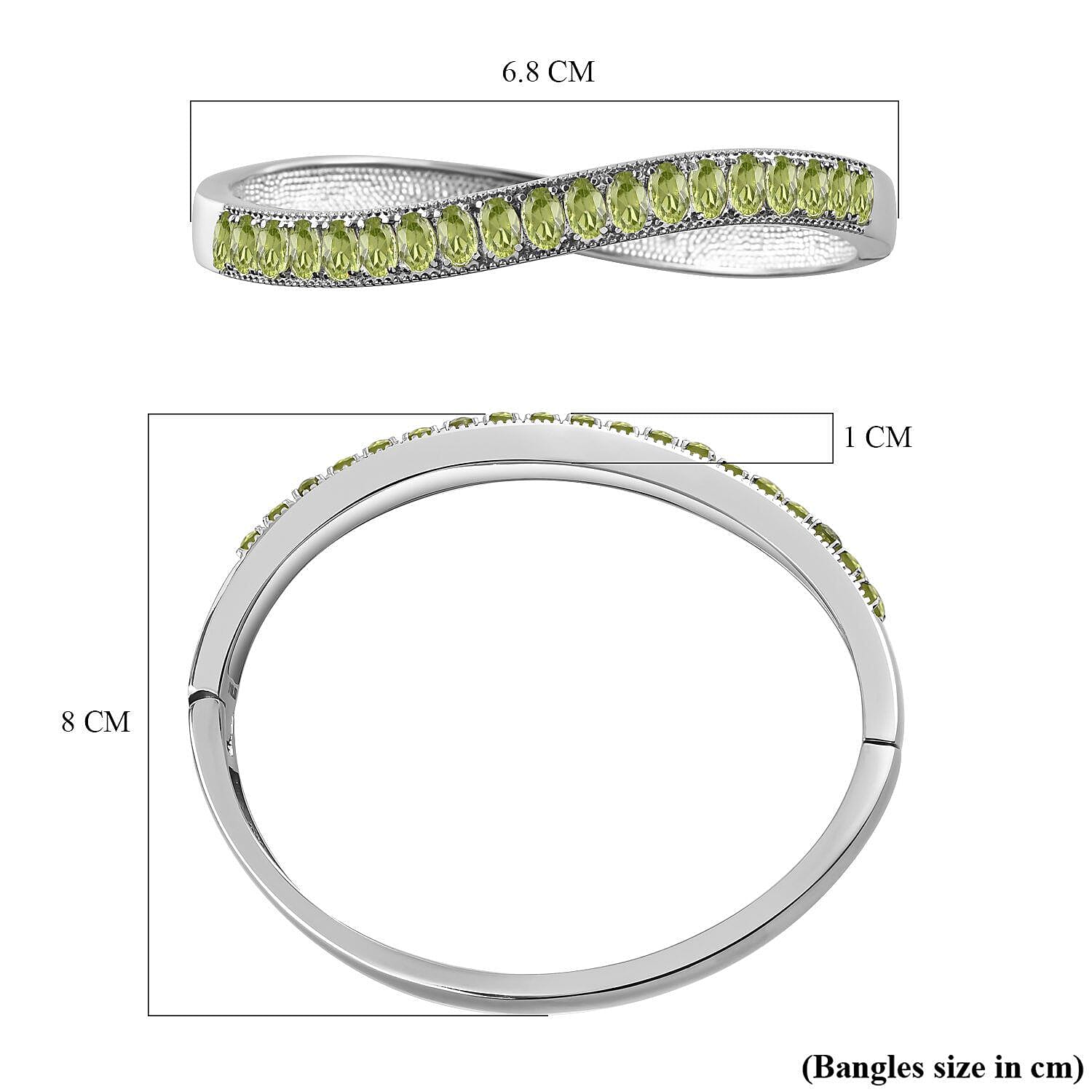 Hebei Peridot Half-Eternity Bangle (Size 7.5) in Stainless Steel 9.36 Ct
