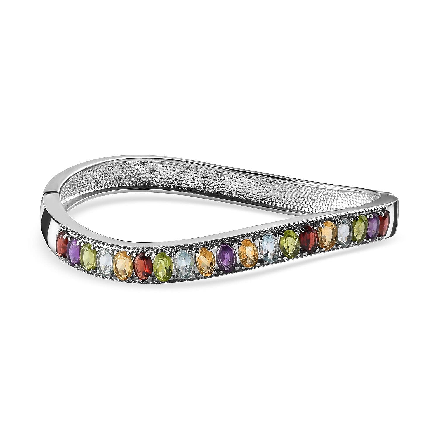 Red Garnet, Skyblue Topaz and Multi Gemstone Half Eternity Bangle (Size 7.5) in Stainless Steel 9.16 Ct