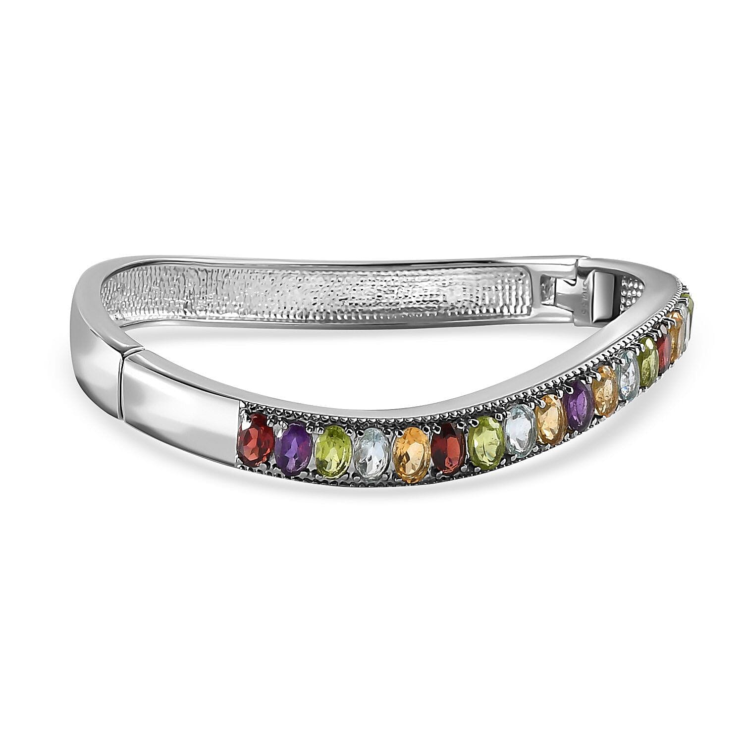 Red Garnet, Skyblue Topaz and Multi Gemstone Half Eternity Bangle (Size 7.5) in Stainless Steel 9.16 Ct