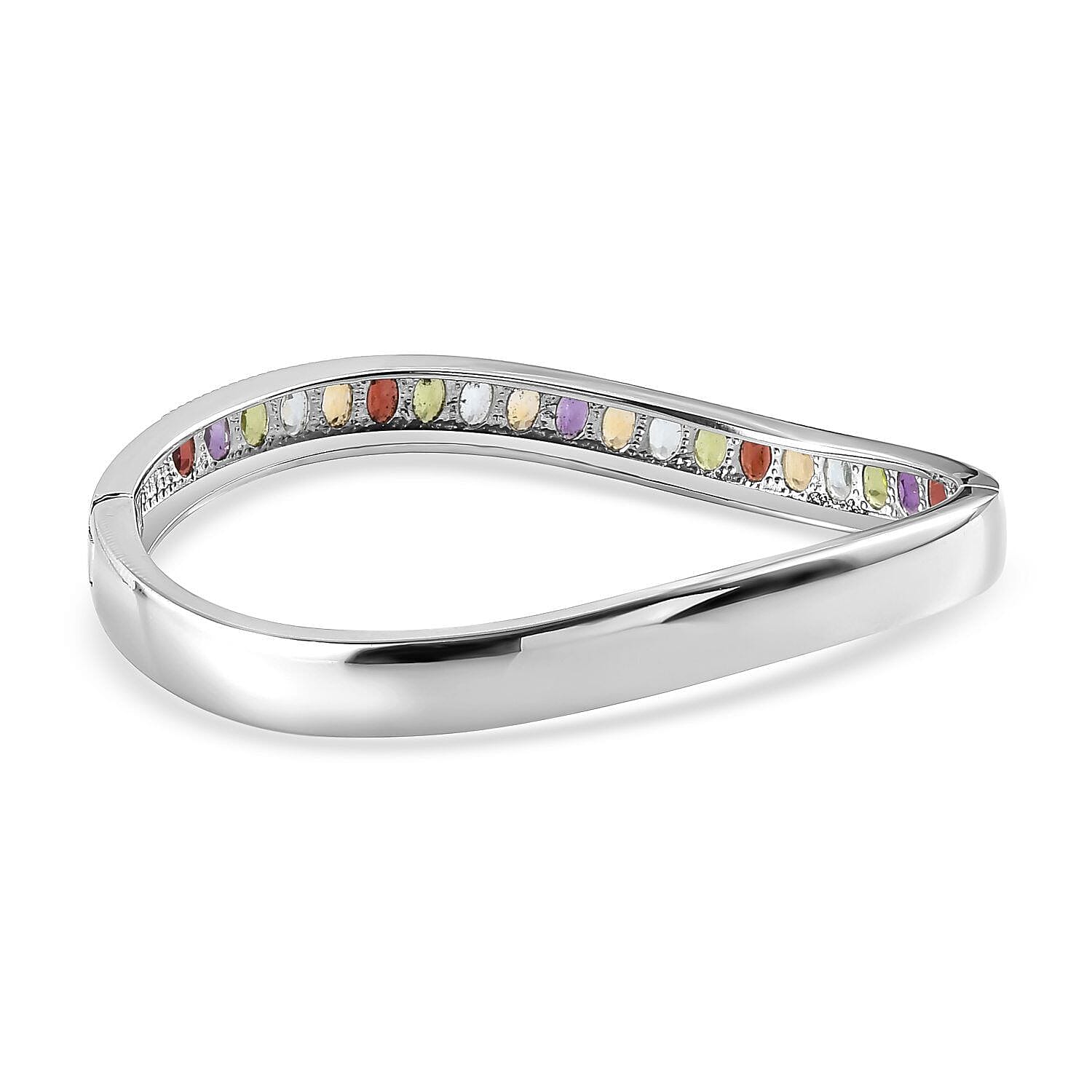 Red Garnet, Skyblue Topaz and Multi Gemstone Half Eternity Bangle (Size 7.5) in Stainless Steel 9.16 Ct