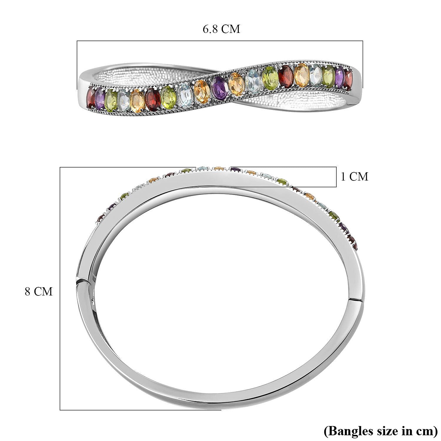Red Garnet, Skyblue Topaz and Multi Gemstone Half Eternity Bangle (Size 7.5) in Stainless Steel 9.16 Ct