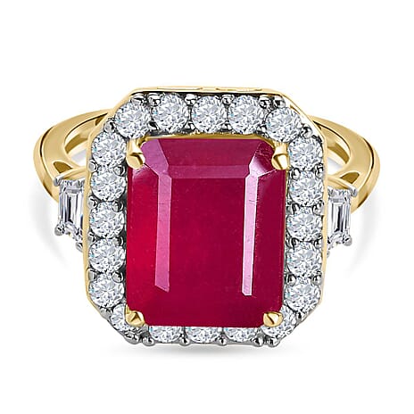 9K Yellow Gold African Ruby & Moissanite Halo Ring 7.71 Ct.