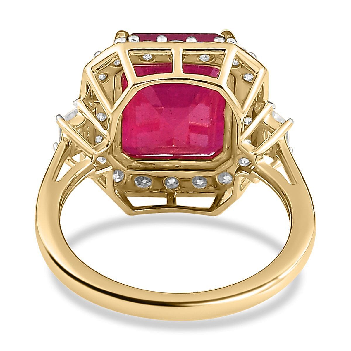 9K Yellow Gold African Ruby & Moissanite Halo Ring 7.71 Ct.
