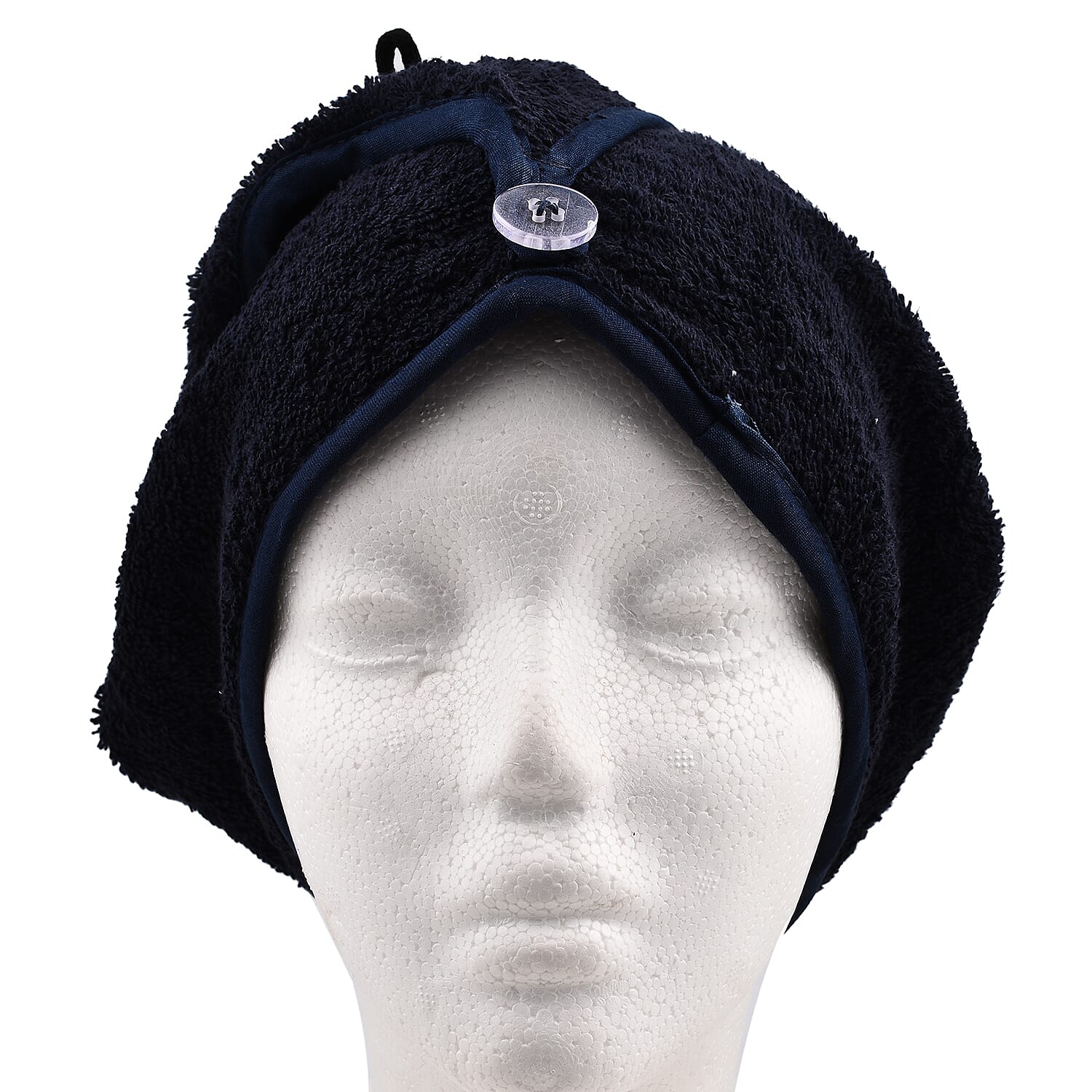 Set of 2 - 100% Cotton Absorbent Fast Dry Hair Wrap (Size 24x9 cm) - Navy & White