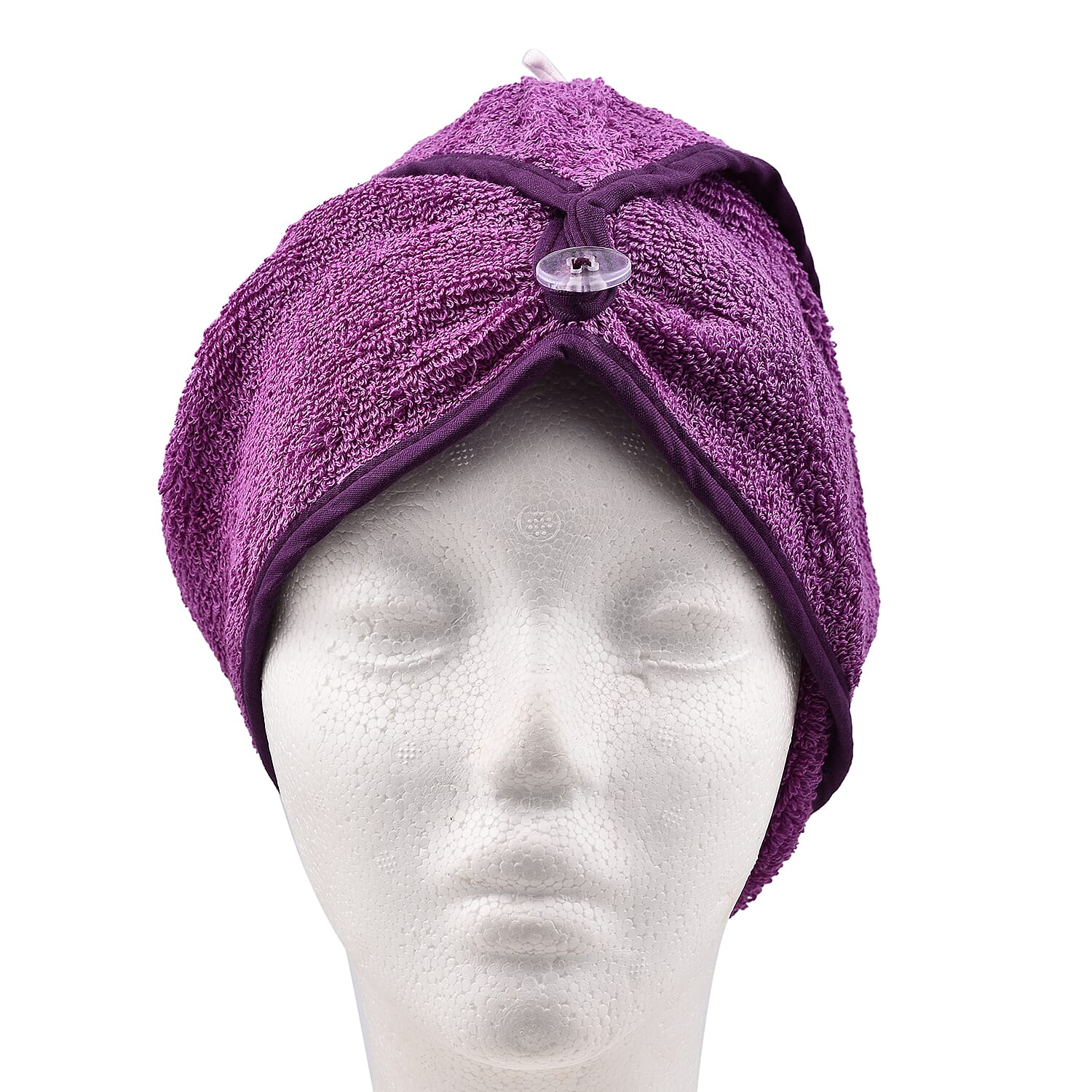 Set of 2 - 100% Cotton Absorbent Fast Dry Hair Wrap (Size 24x9 cm) - Purple & White
