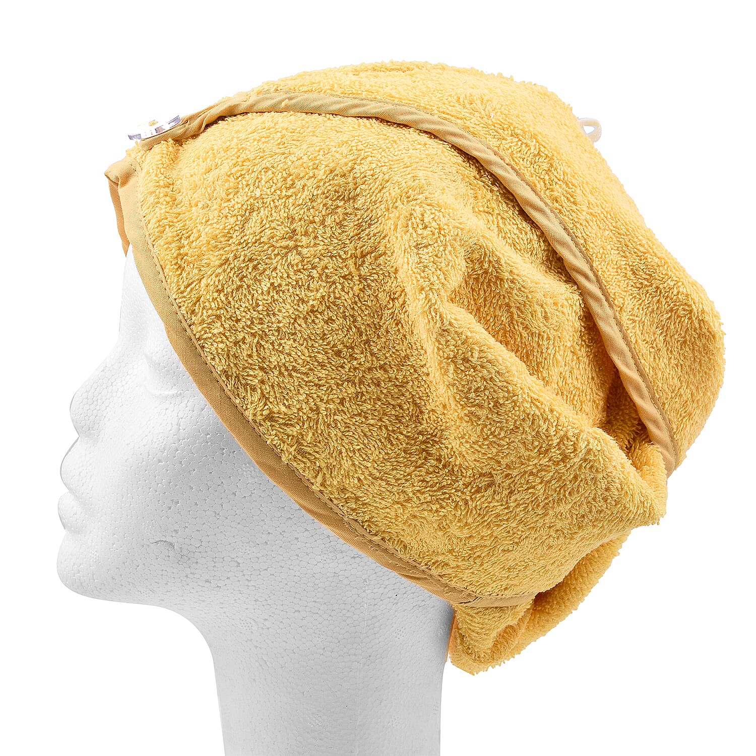 Set of 2 - 100% Cotton Absorbent Fast Dry Hair Wrap (Size 24x9 cm) - Yellow & White