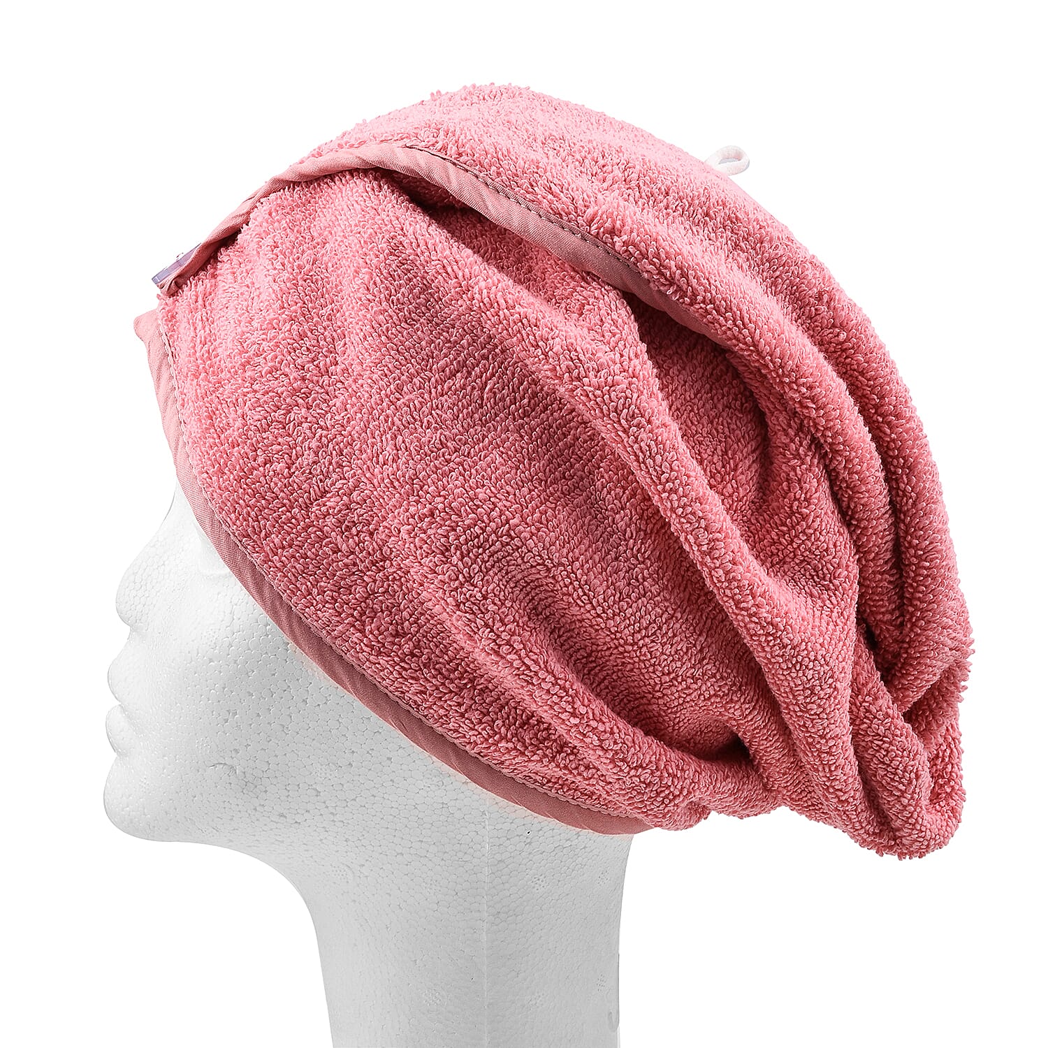 Set of 2 - 100% Cotton Absorbent Fast Dry Hair Wrap (Size 24x9 cm) - Pink & White