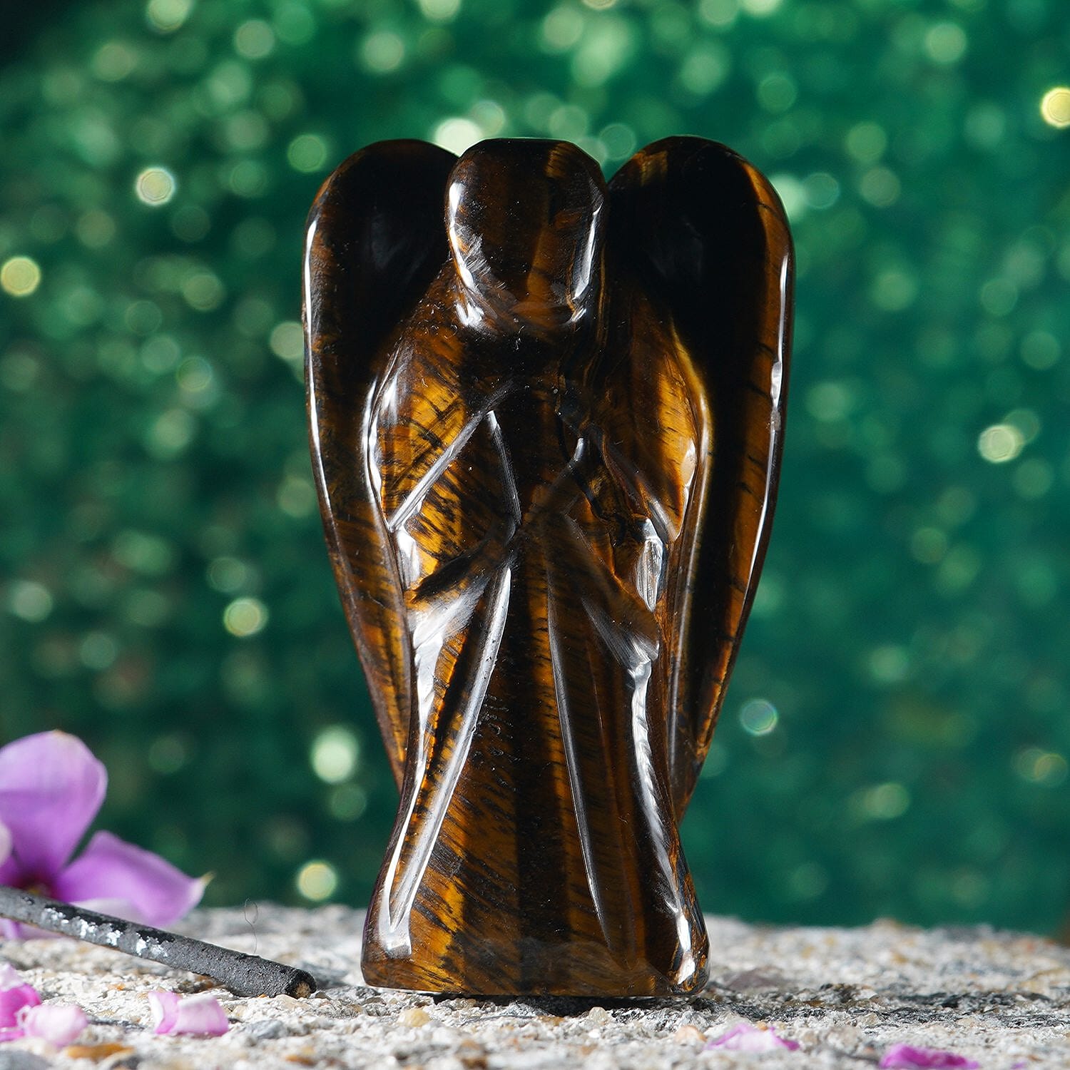 Hand Carved Tiger Eye Guardian Gemstone Angels - 5.5 cm