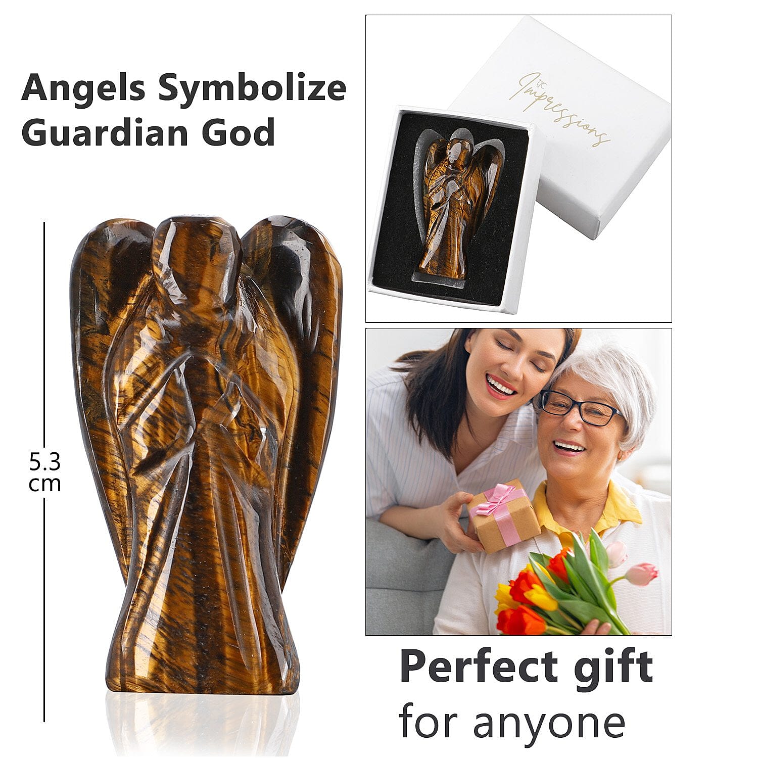 Hand Carved Tiger Eye Guardian Gemstone Angels - 5.5 cm