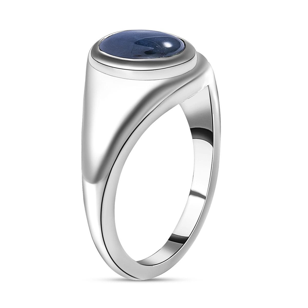 6 Ray Star Blue Sapphire Solitaire Ring in Rhodium Overlay Sterling Silver 4.36 Ct.