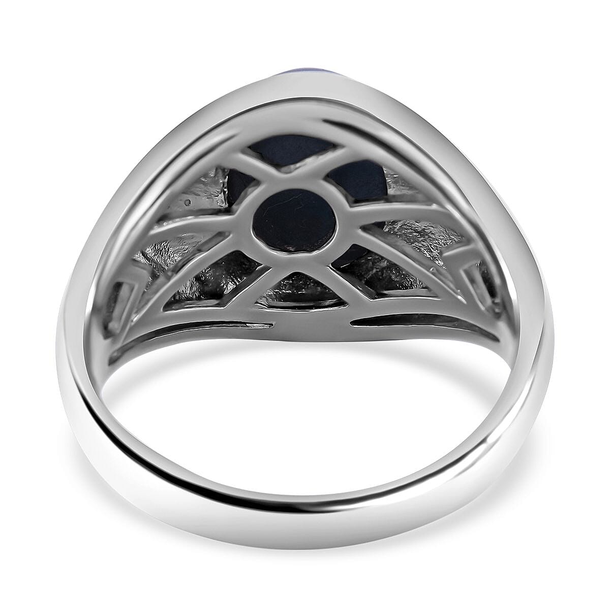 6 Ray Star Blue Sapphire Solitaire Ring in Rhodium Overlay Sterling Silver 4.36 Ct.