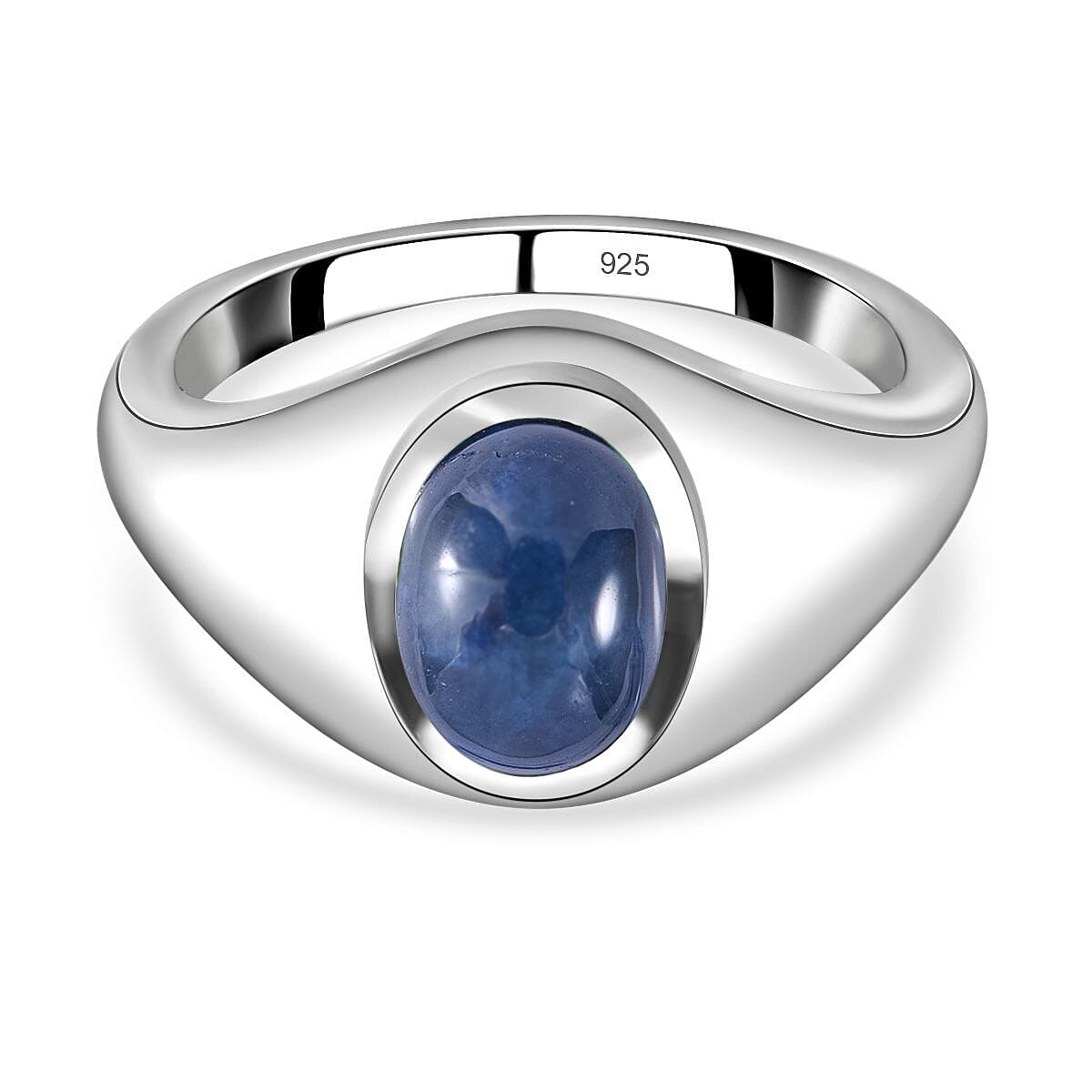 6 Ray Star Blue Sapphire Solitaire Ring in Rhodium Overlay Sterling Silver 4.36 Ct.
