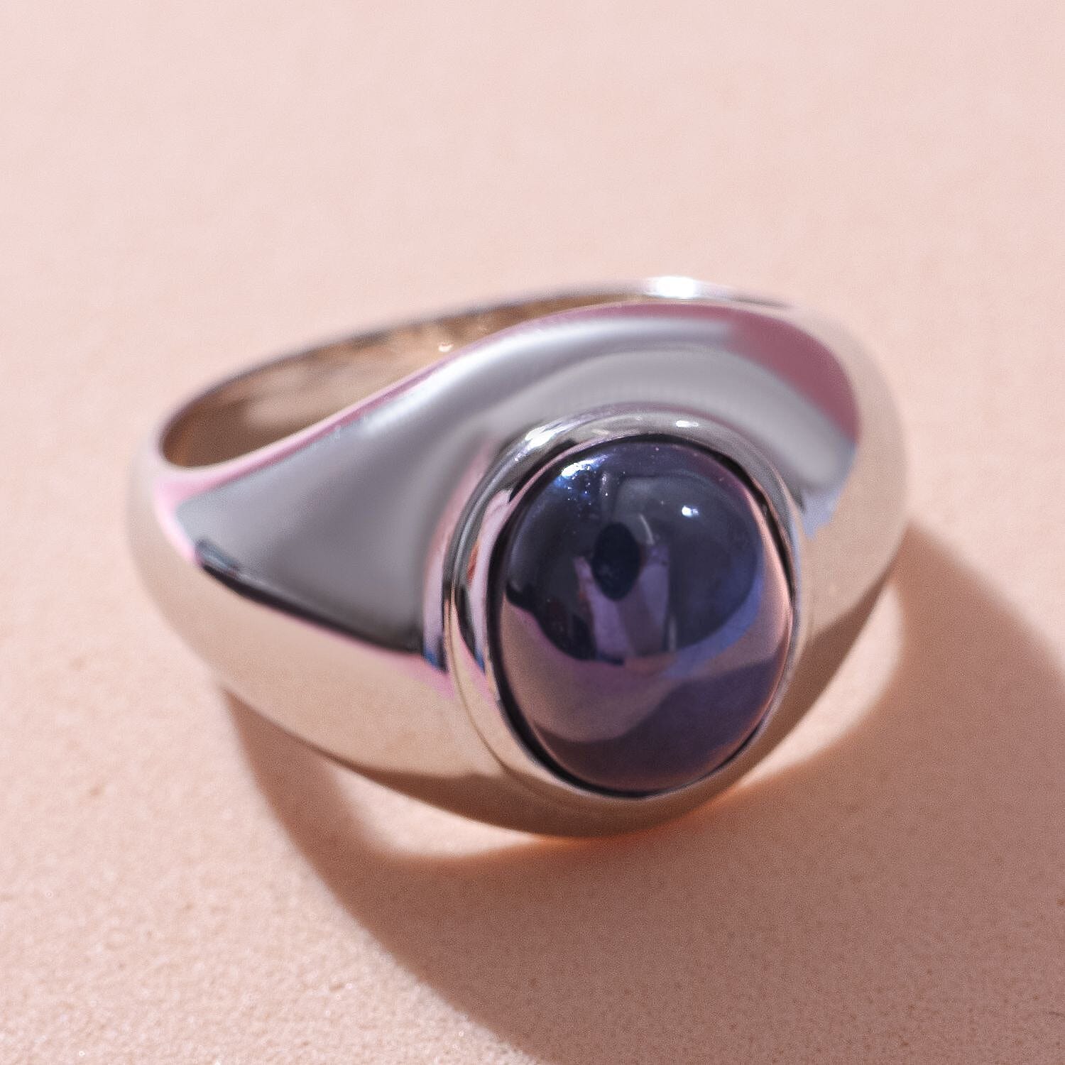 6 Ray Star Blue Sapphire Solitaire Ring in Rhodium Overlay Sterling Silver 4.36 Ct.