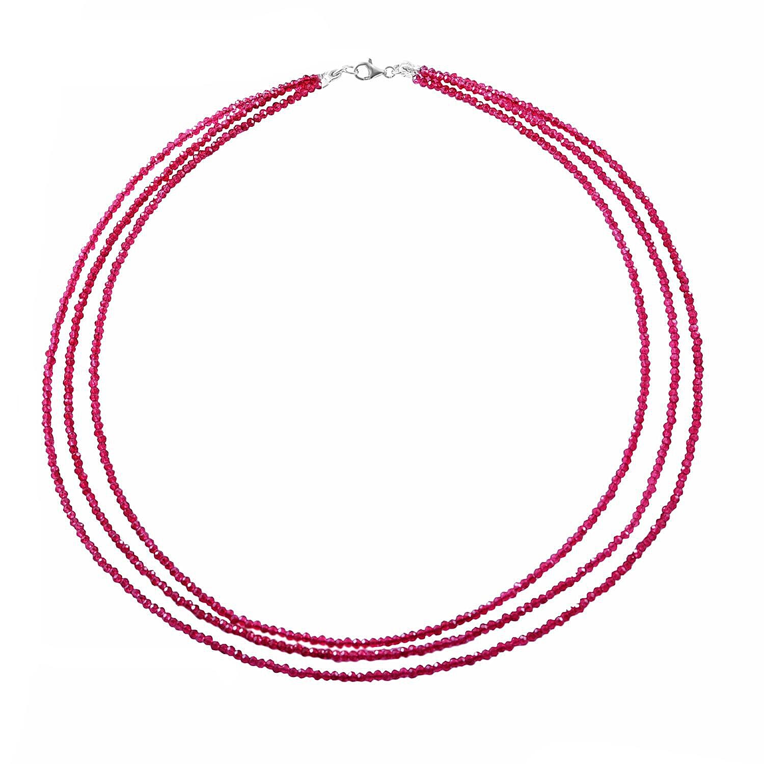 Rhodolite Garnet 3 Strand Necklace (Size 18) in Rhodium Overlay Sterling Silver 50.00 Ct