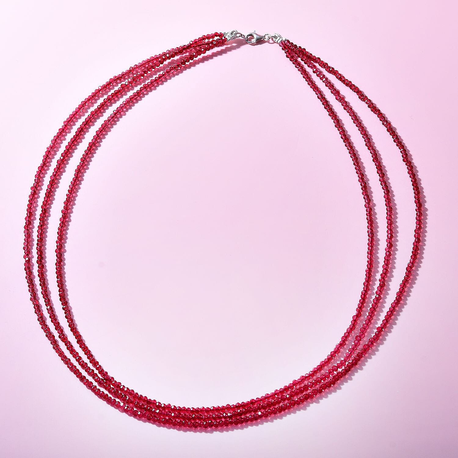 Rhodolite Garnet 3 Strand Necklace (Size 18) in Rhodium Overlay Sterling Silver 50.00 Ct