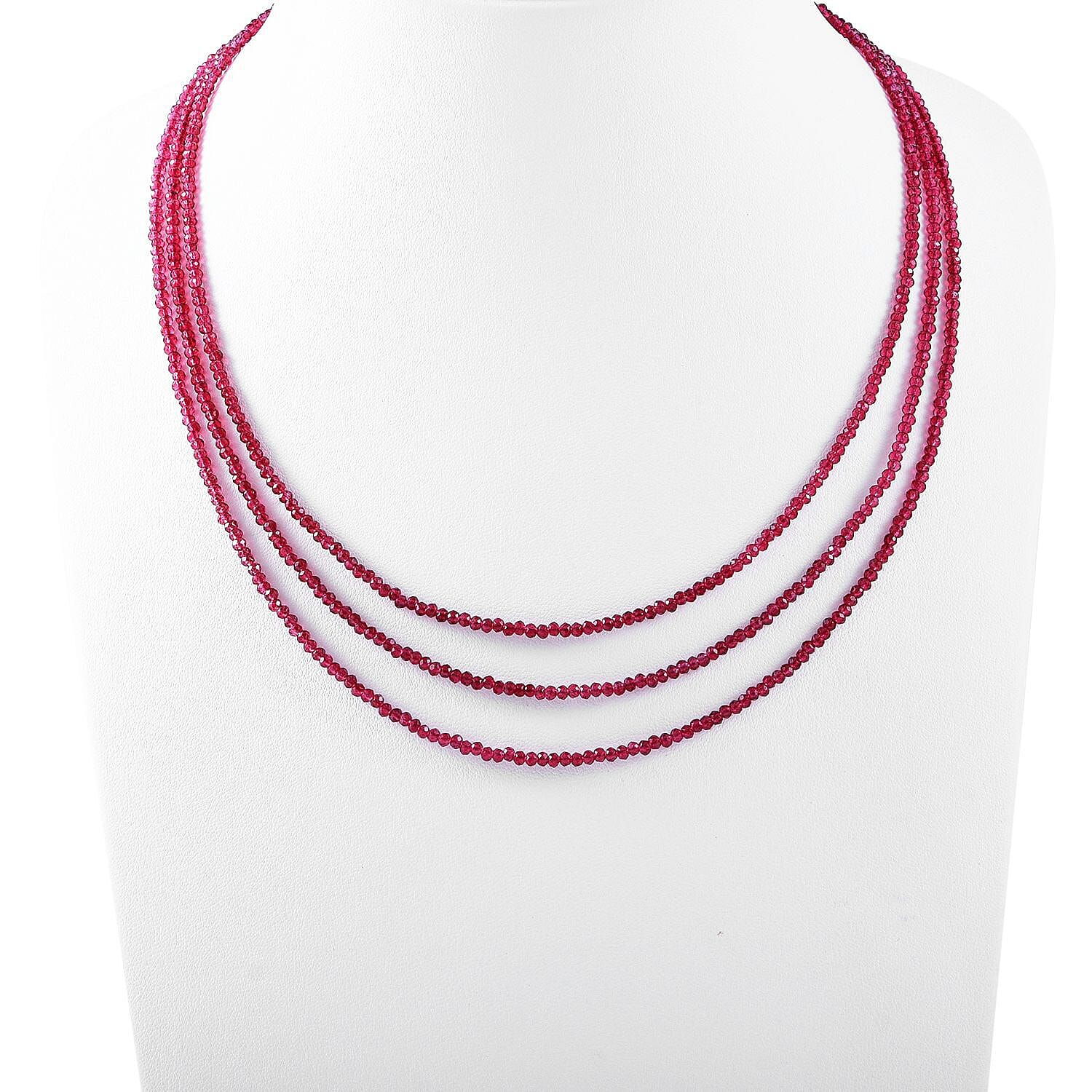 Rhodolite Garnet 3 Strand Necklace (Size 18) in Rhodium Overlay Sterling Silver 50.00 Ct
