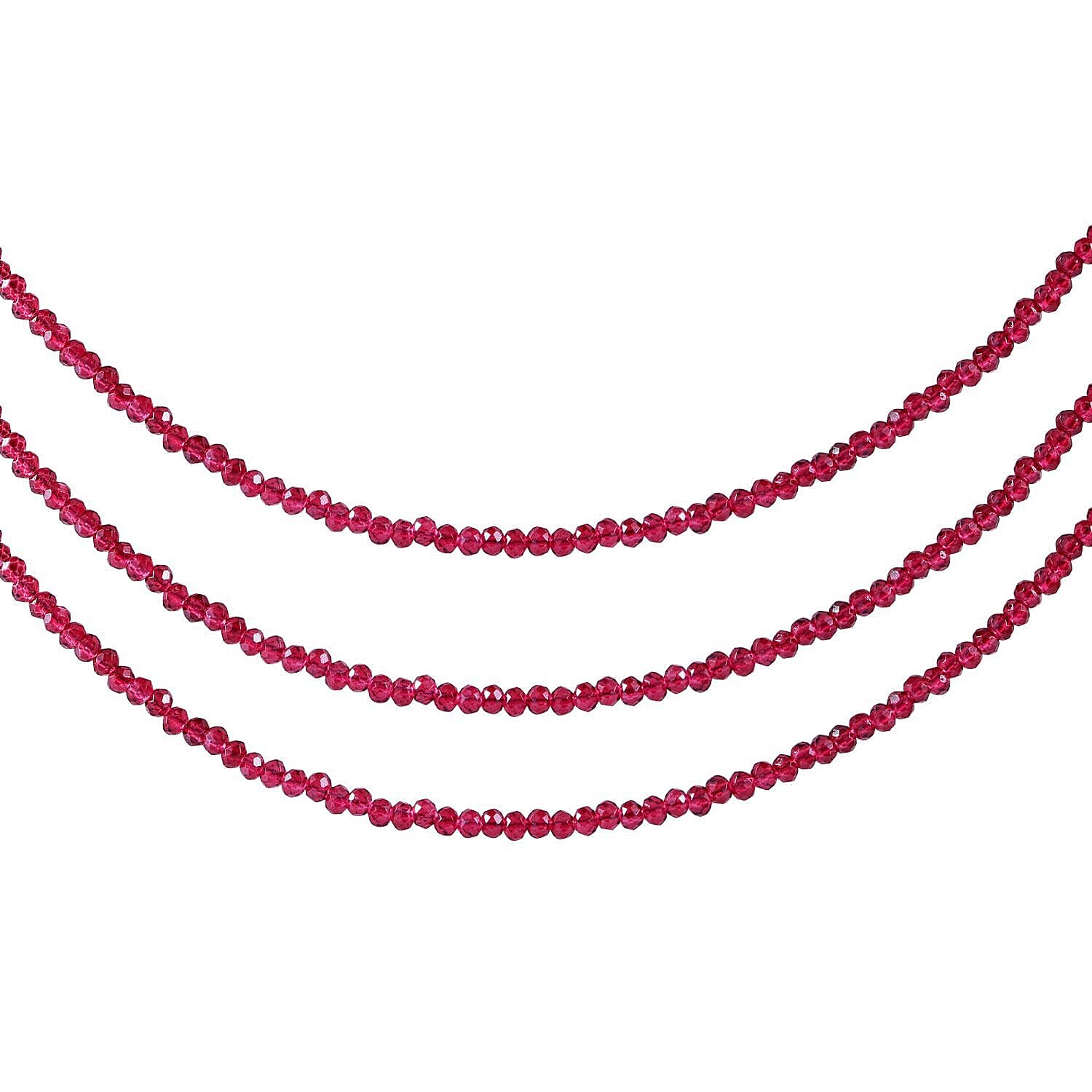 Rhodolite Garnet 3 Strand Necklace (Size 18) in Rhodium Overlay Sterling Silver 50.00 Ct